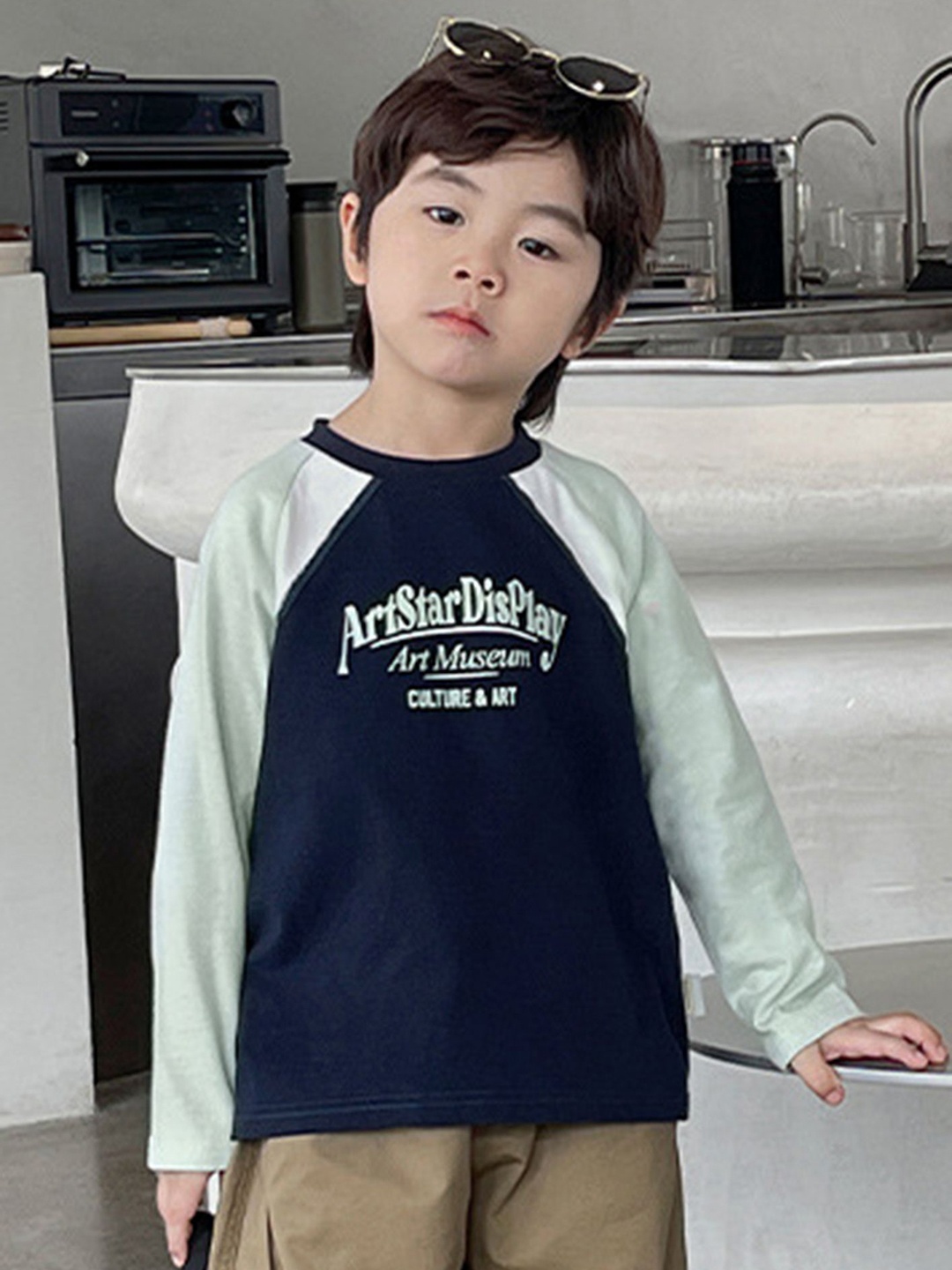 LULU & SKY Boys Typography Printed Round Neck Cotton T-shirt, Navy blue