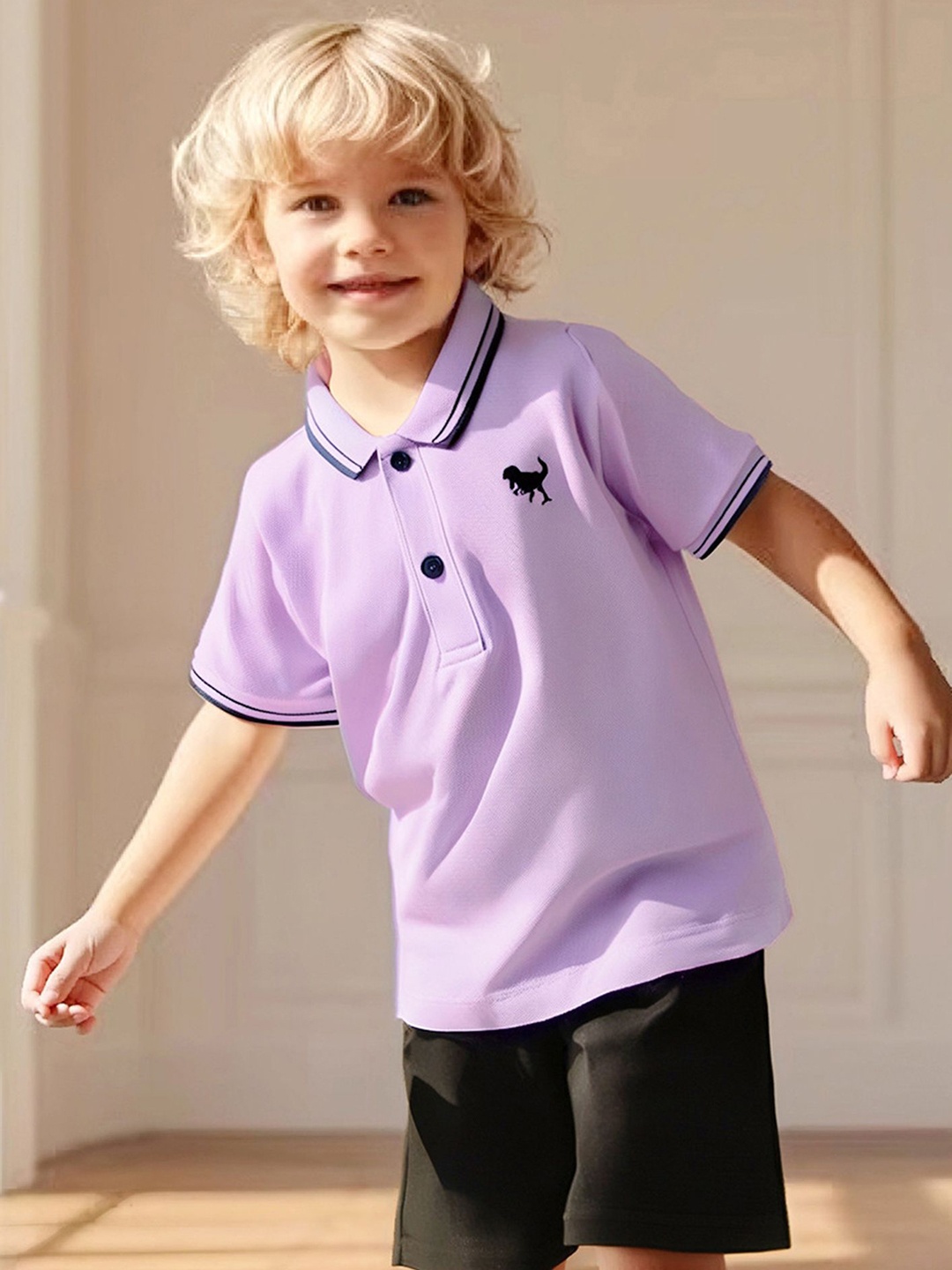 

LULU & SKY Pack Of 2 Boys Solid Polo Collar Cotton Casual T-shirt, Lavender