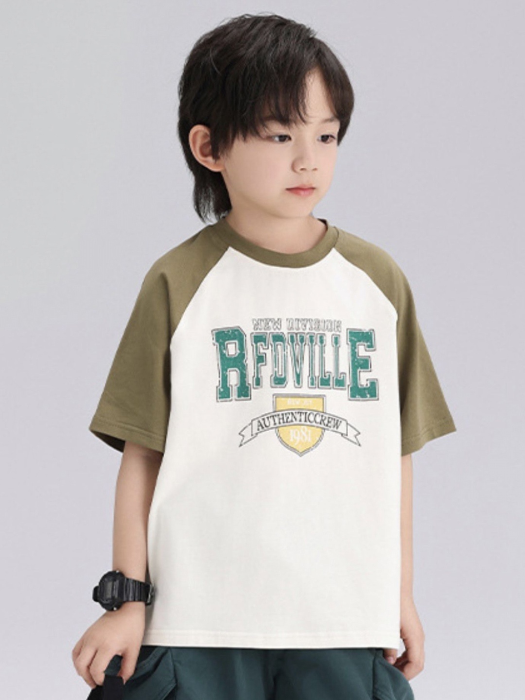 

LULU & SKY Boys Typography Printed Round Neck Cotton T-shirt, Off white