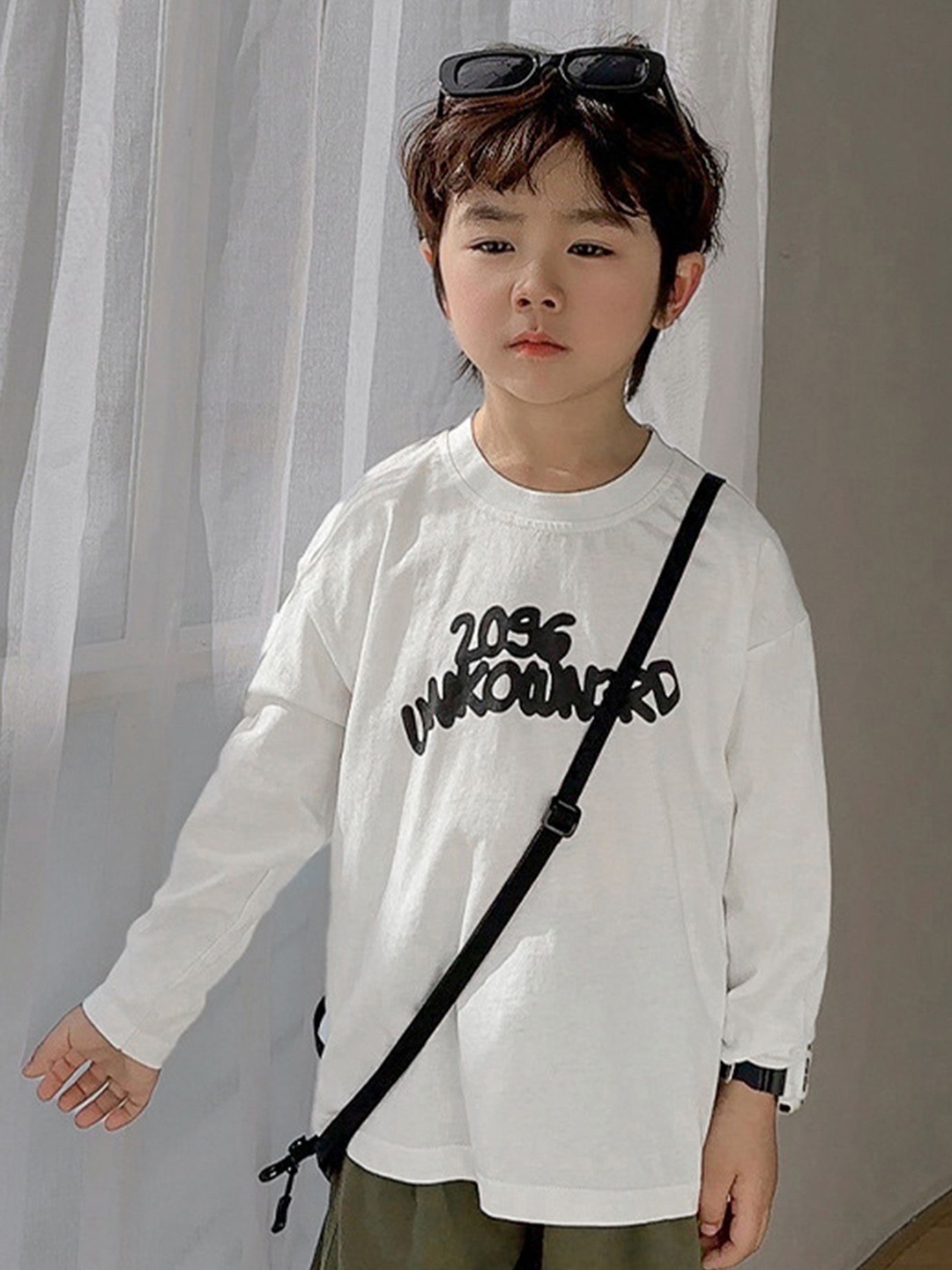 

LULU & SKY Boys Typography Printed Round Neck Cotton Relaxed Fit T-shirt, White