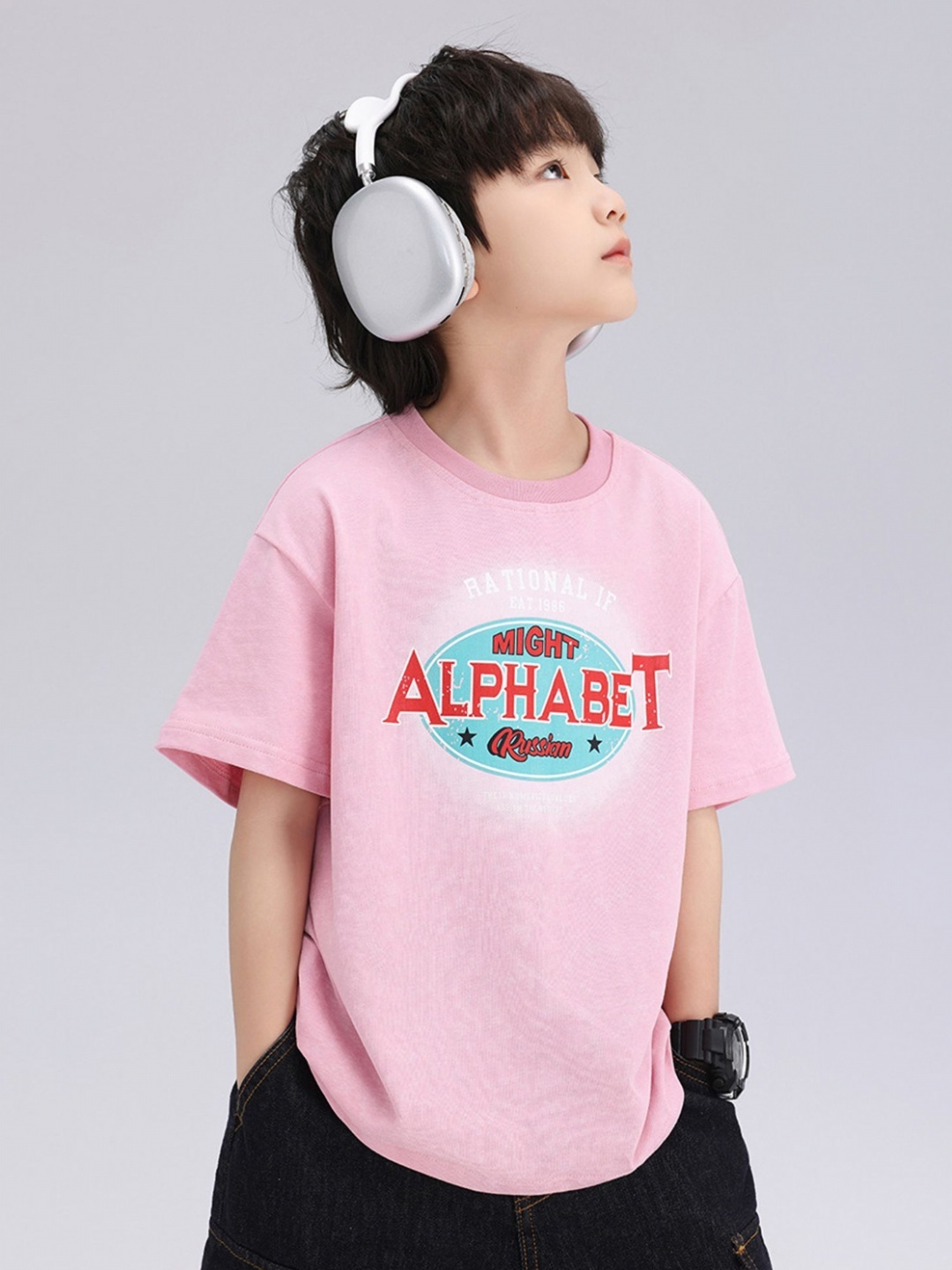 

LULU & SKY Boys Typography Printed Round Neck Cotton T-shirt, Pink