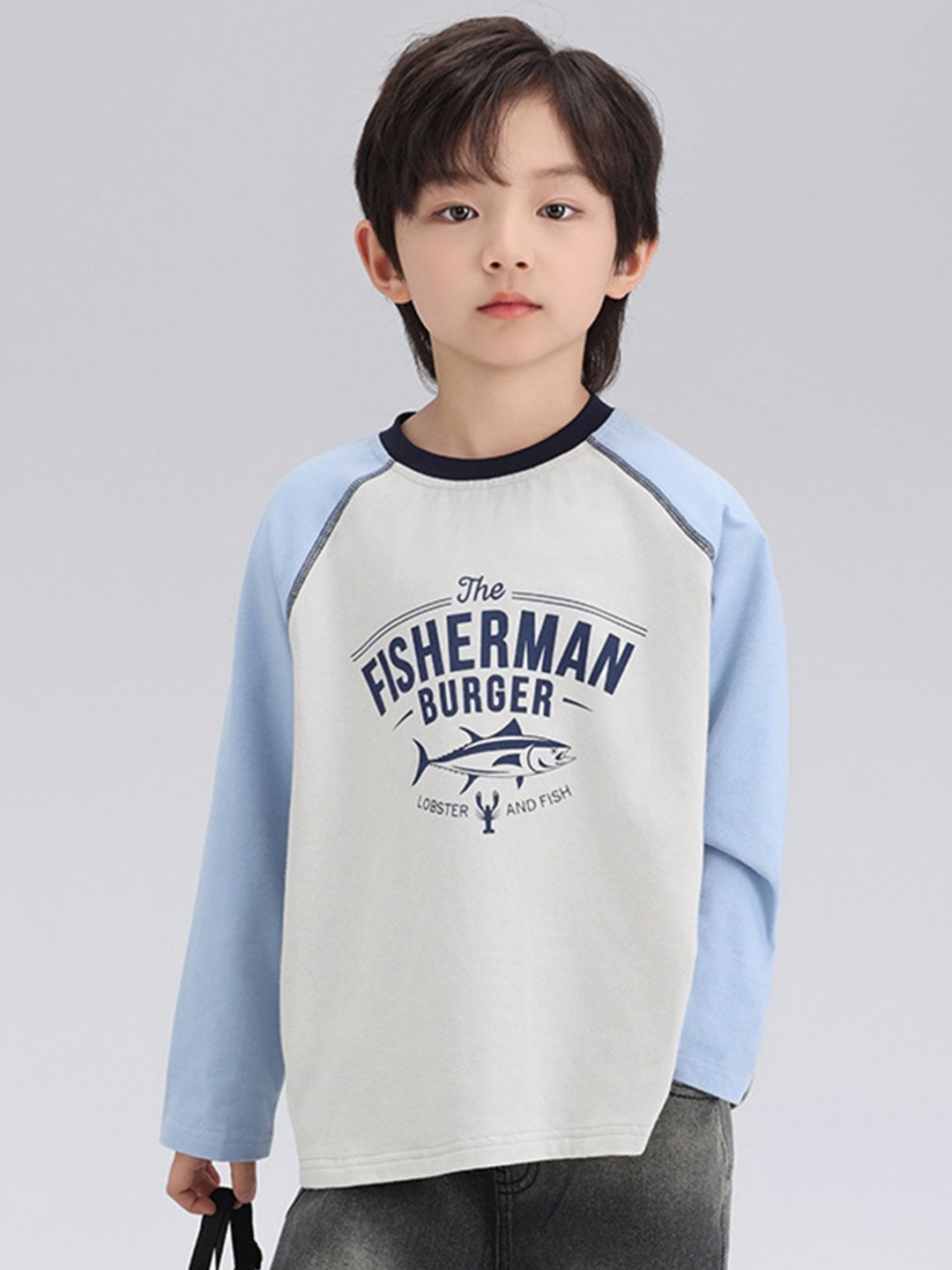 

LULU & SKY Boys Typography Printed Round Neck Cotton Relaxed Fit T-shirt, Off white