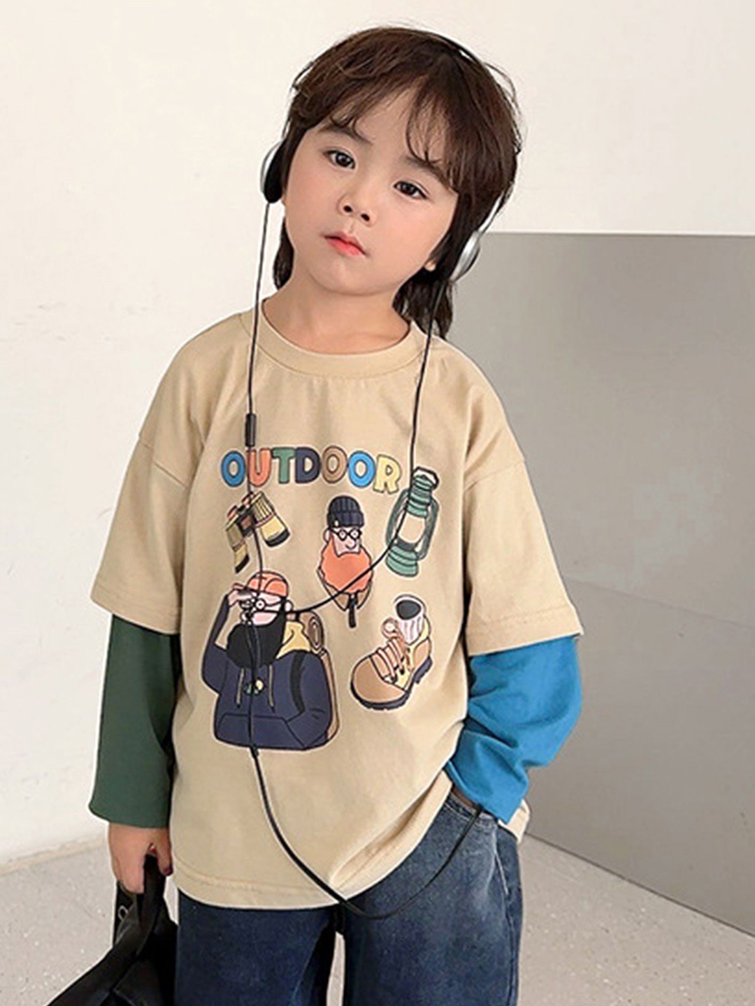 

LULU & SKY Boys Graphic Printed Round Neck Cotton Relaxed Fit T-shirt, Khaki