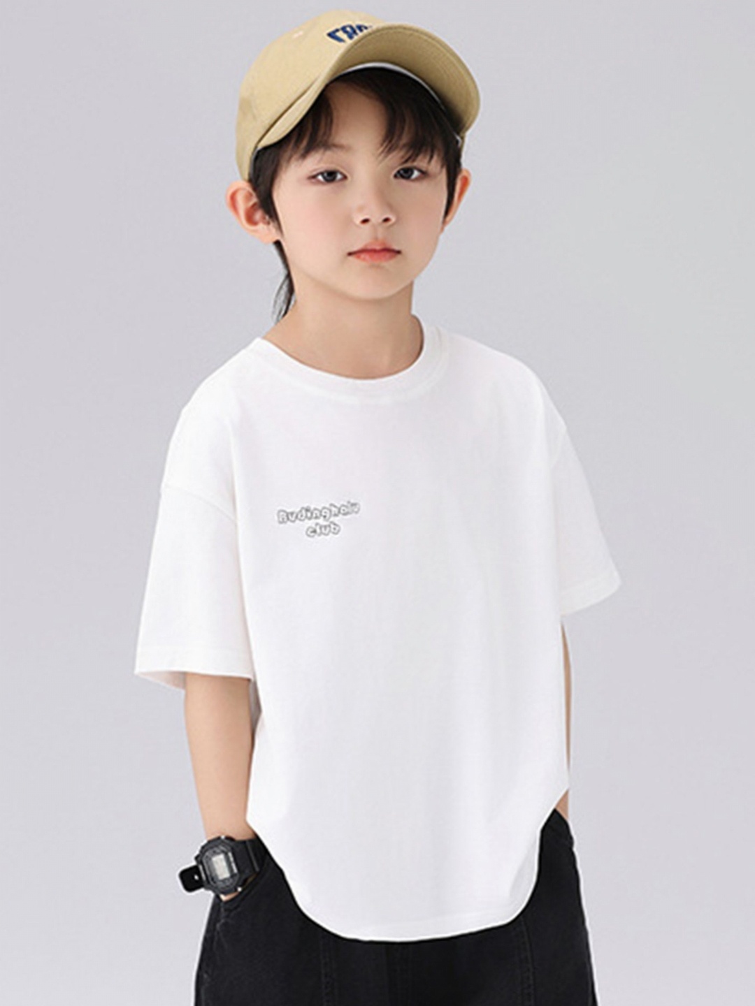 

LULU & SKY Boys Typography Printed Round Neck Cotton T-shirt, White