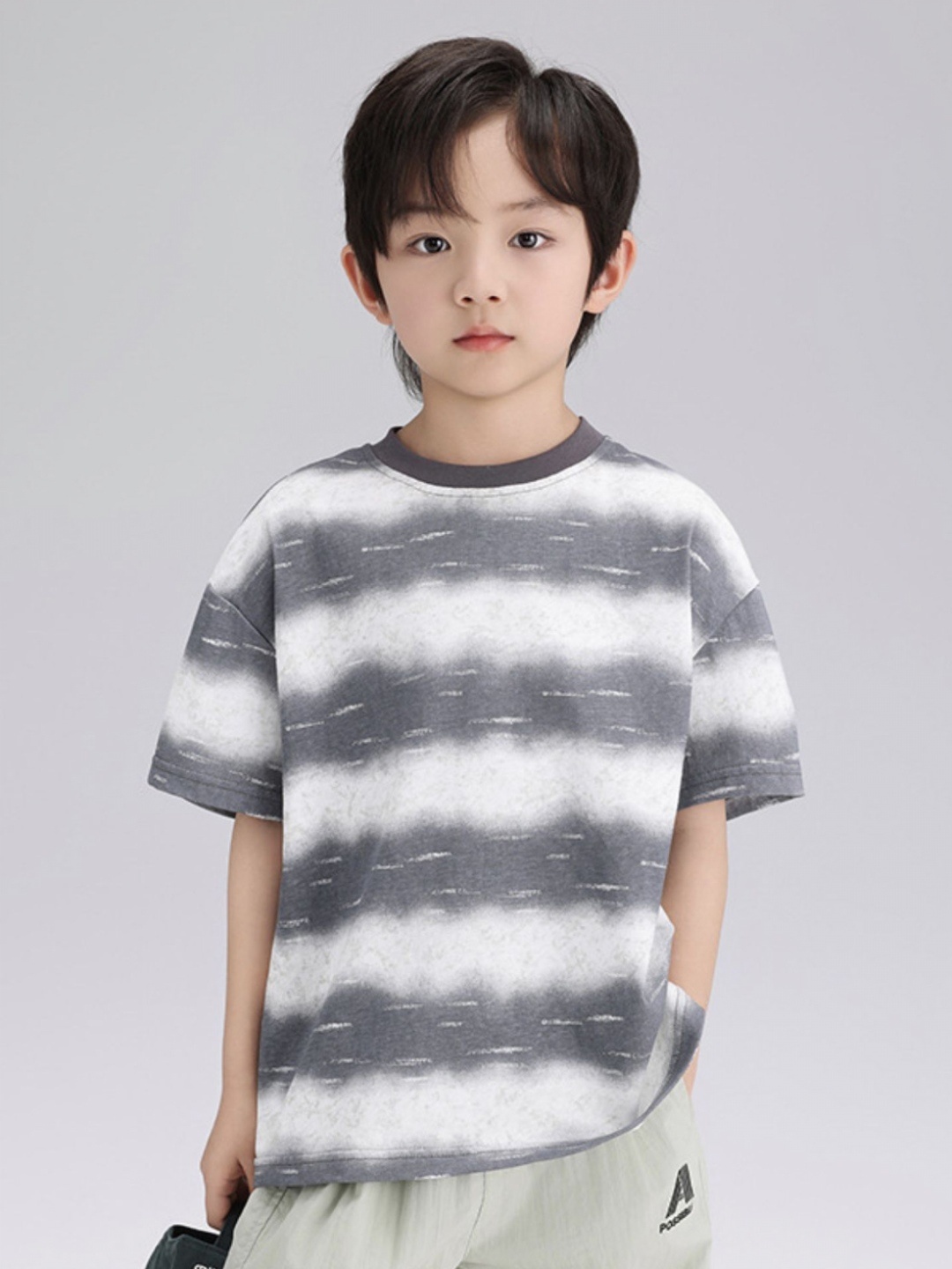 

LULU & SKY Boys Abstract Printed Round Neck Cotton T-shirt, Grey