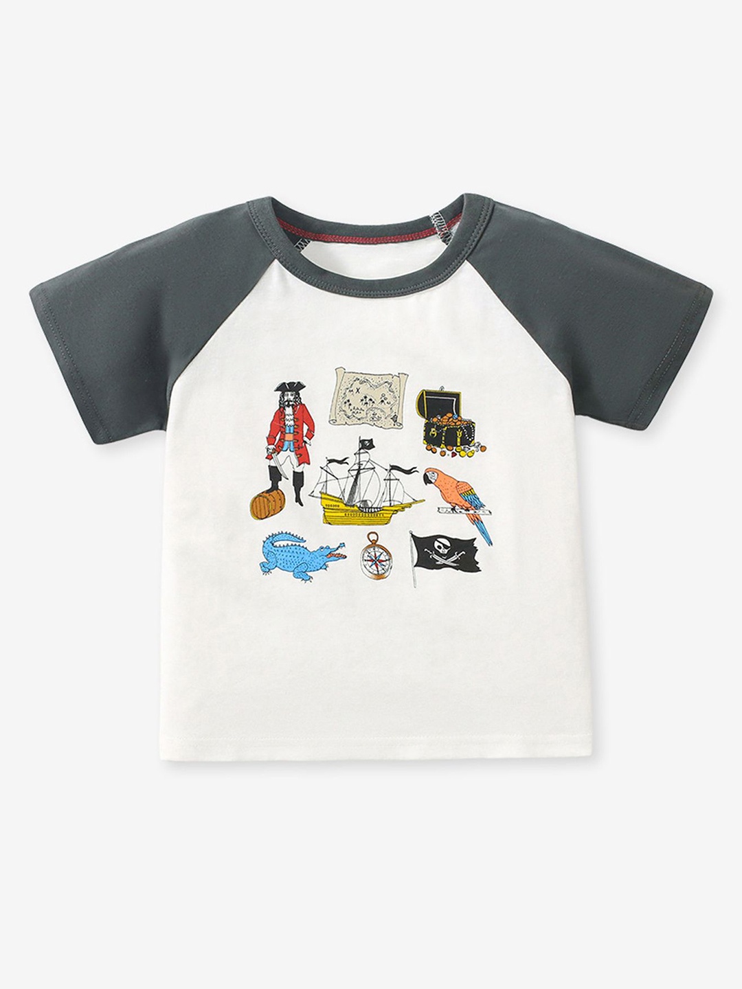 

LULU & SKY Boys Graphic Printed Round Neck Cotton T-shirt, White