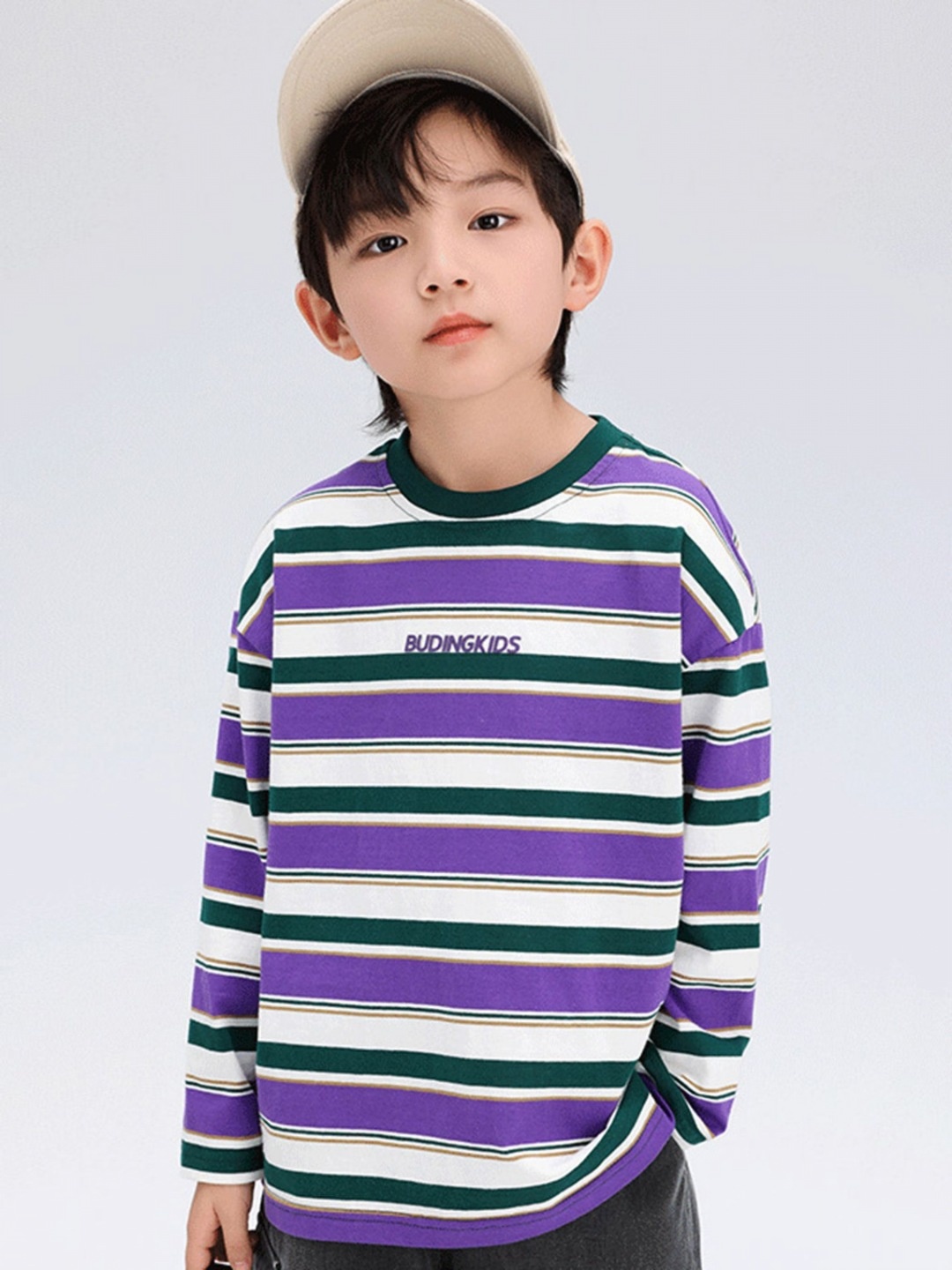 

LULU & SKY Boys Striped Round Neck Cotton Relaxed Fit T-shirt, Purple