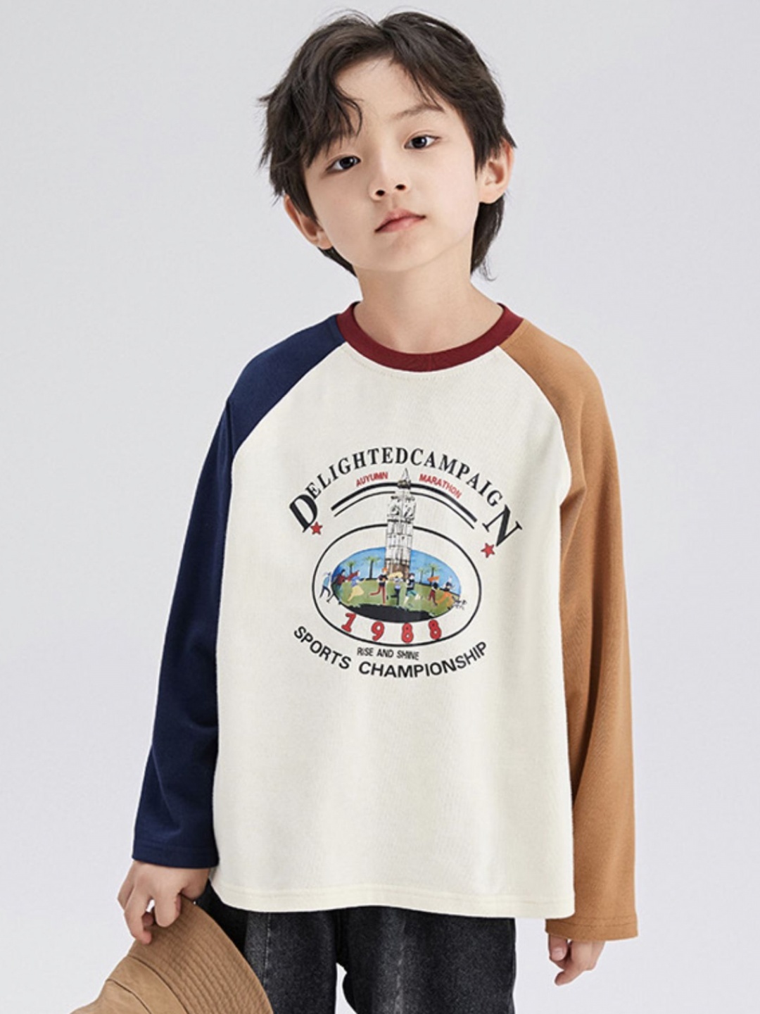 

LULU & SKY Boys Typography Printed Round Neck Cotton Relaxed Fit T-shirt, Beige