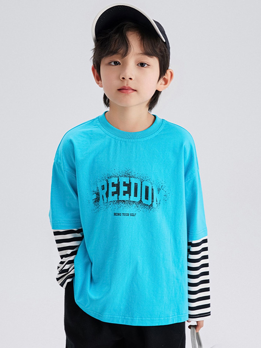 LULU & SKY Boys Typography Printed Round Neck Cotton Relaxed Fit T-shirt, Blue