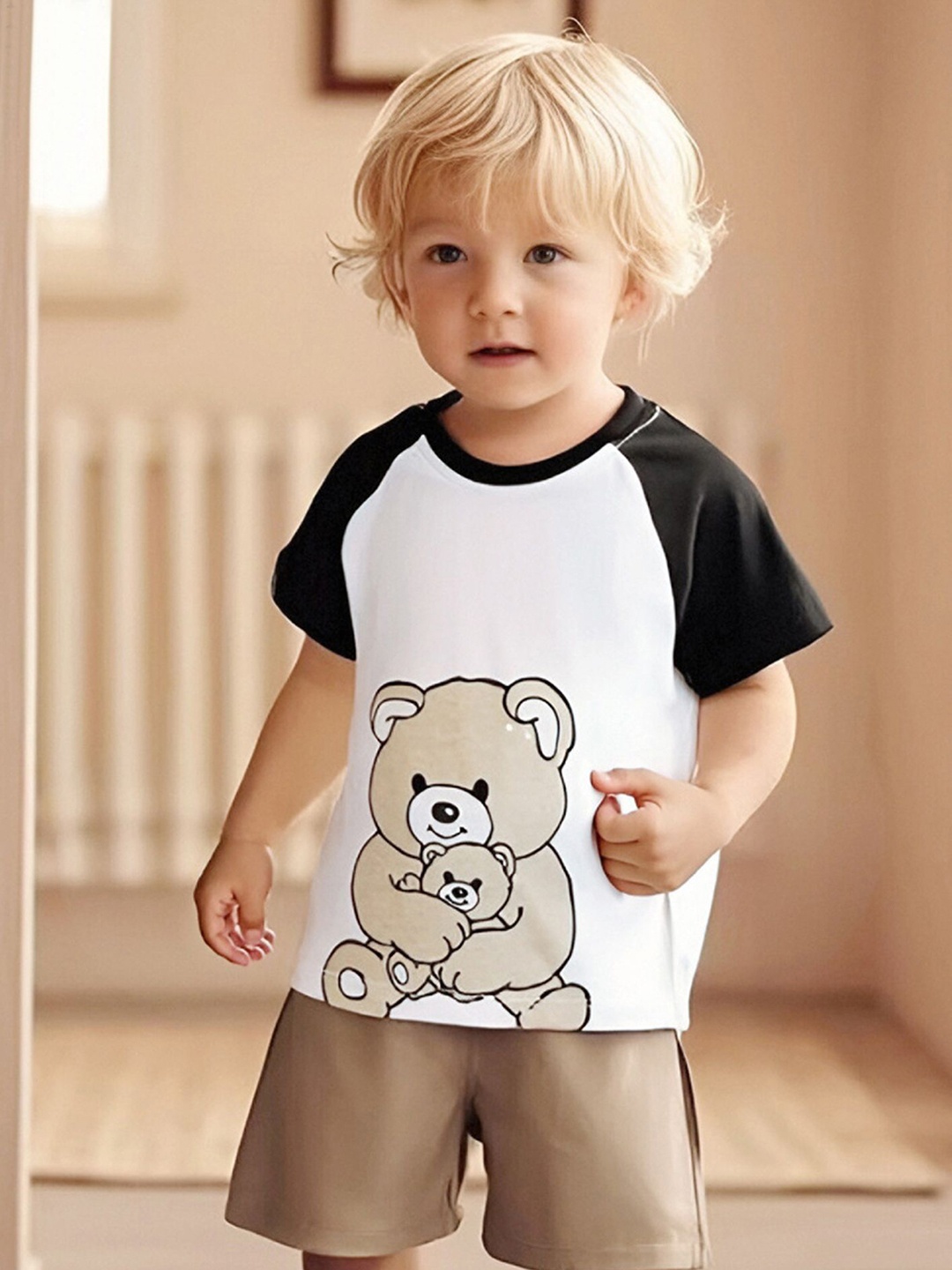 

LULU & SKY Boys Graphic Printed Round Neck Cotton T-shirt, White