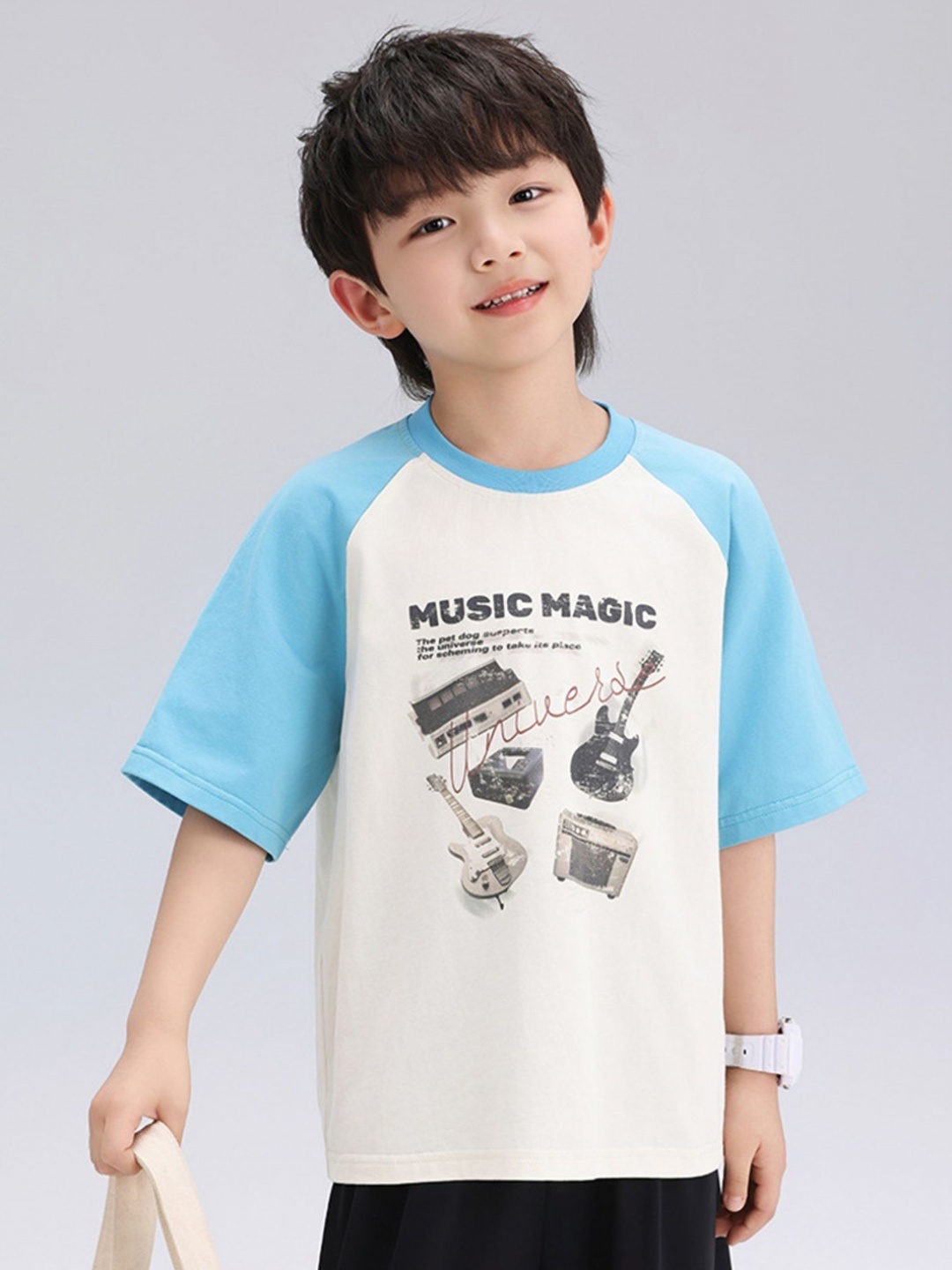 

LULU & SKY Boys Typography Printed Round Neck Cotton T-shirt, Off white