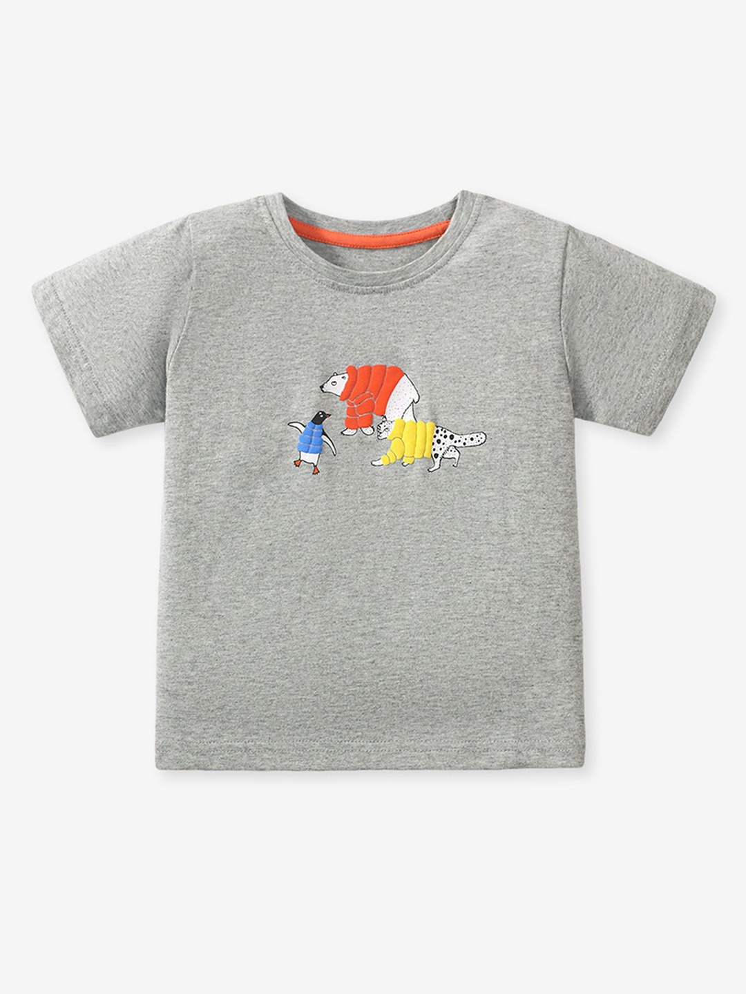 

LULU & SKY Boys Graphic Printed Round Neck Cotton T-shirt, Grey