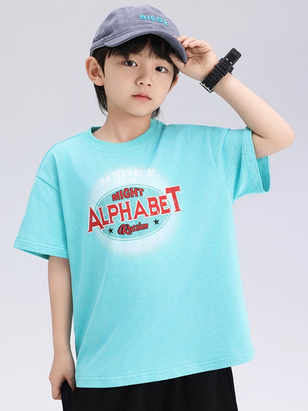 

LULU & SKY Boys Typography Printed Round Neck Cotton T-shirt, Blue