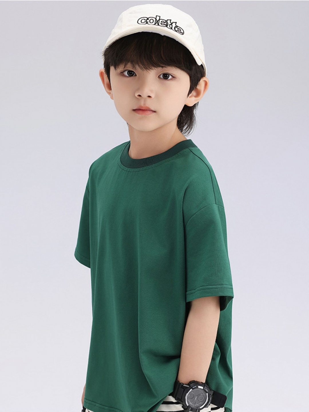 

LULU & SKY Boys Solid Round Neck Cotton T-shirt, Green