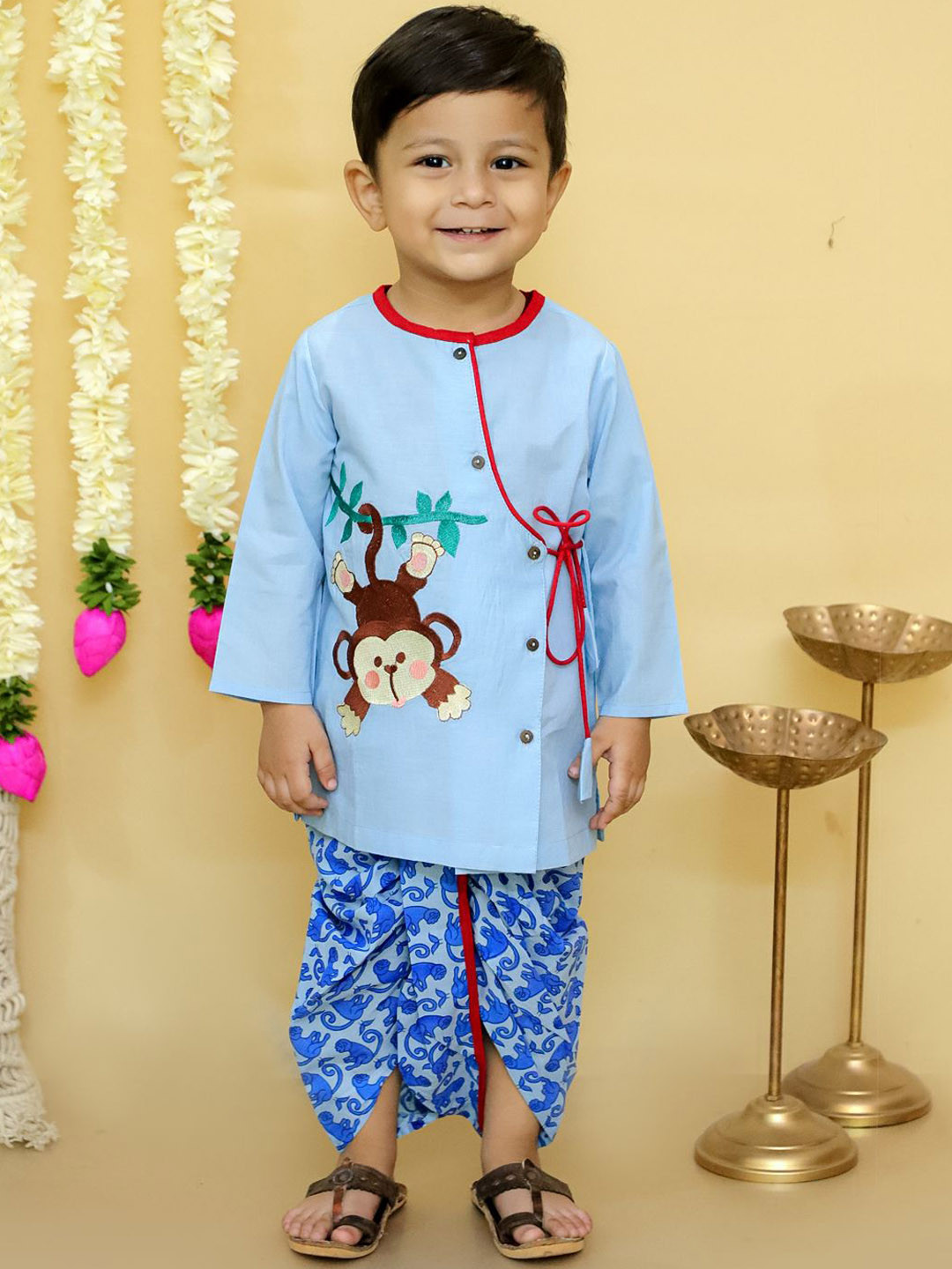 

KID1 Boys Pure Cotton Angrakha Kurta With Dhoti Pants, Blue