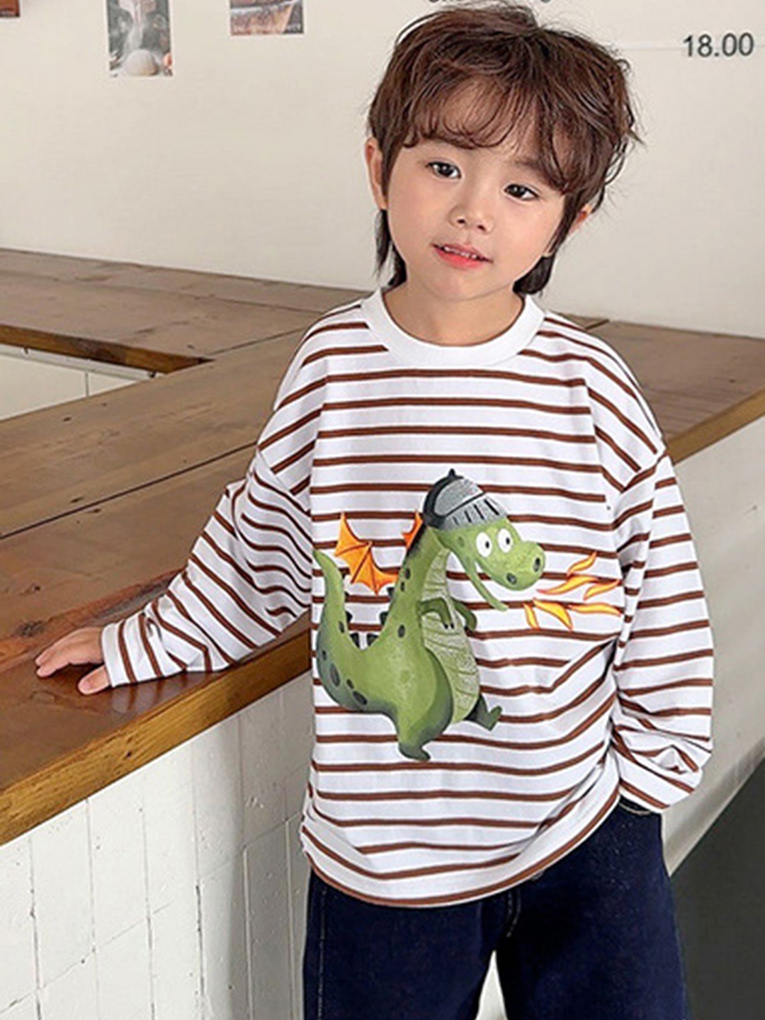 

LULU & SKY Boys Striped Round Neck Cotton Relaxed Fit T-shirt, White