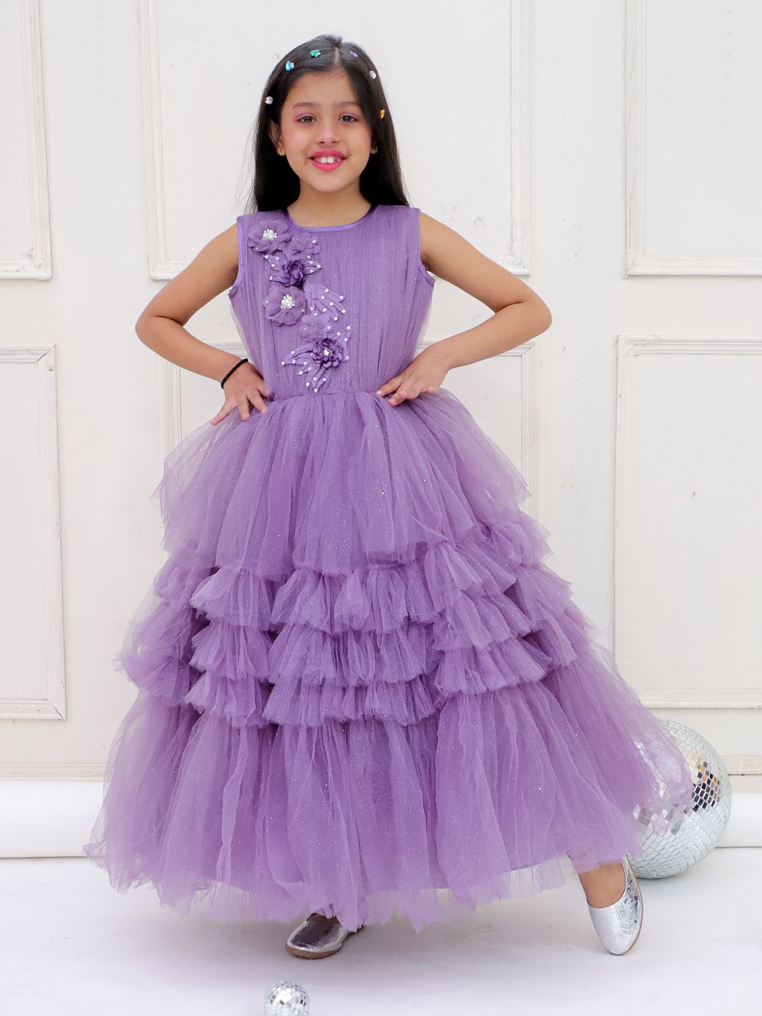 

KID1 Girls Net Fit and Flare Maxi Dress, Purple
