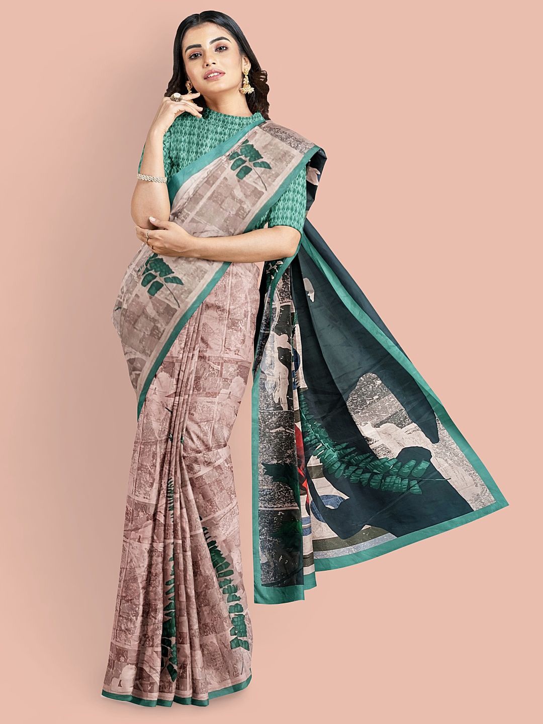 

Avyay Creation Abstract Printed Saree With Printed Blouse Piece, Green