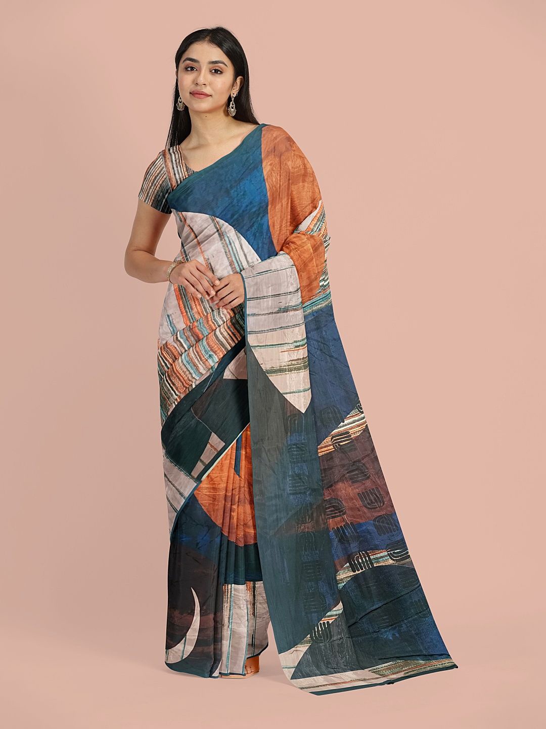

Avyay Creation Printed Fancy Saree With Printed Blouse Pcs, Blue
