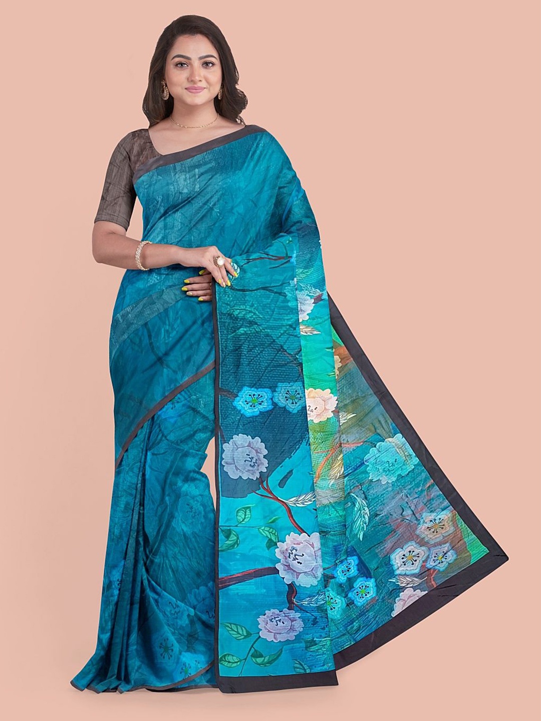 

Avyay Creation Floral Printed Saree With Blouse Piece, Blue