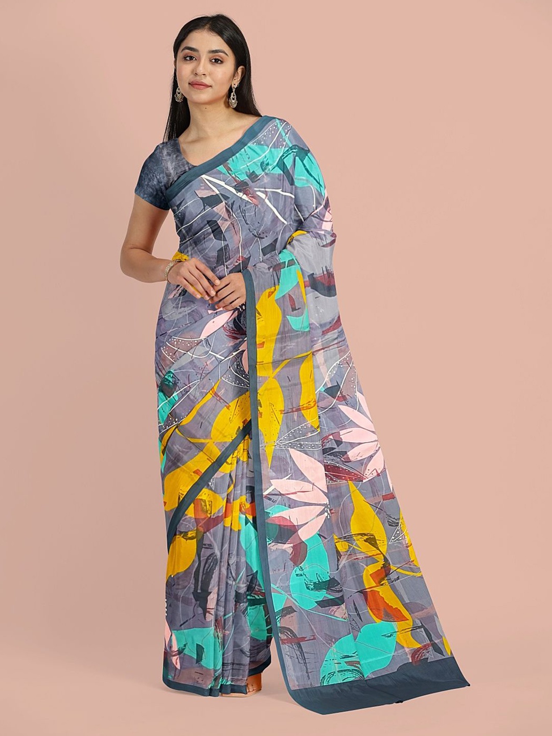 

Avyay Creation Floral Printed Saree, Grey