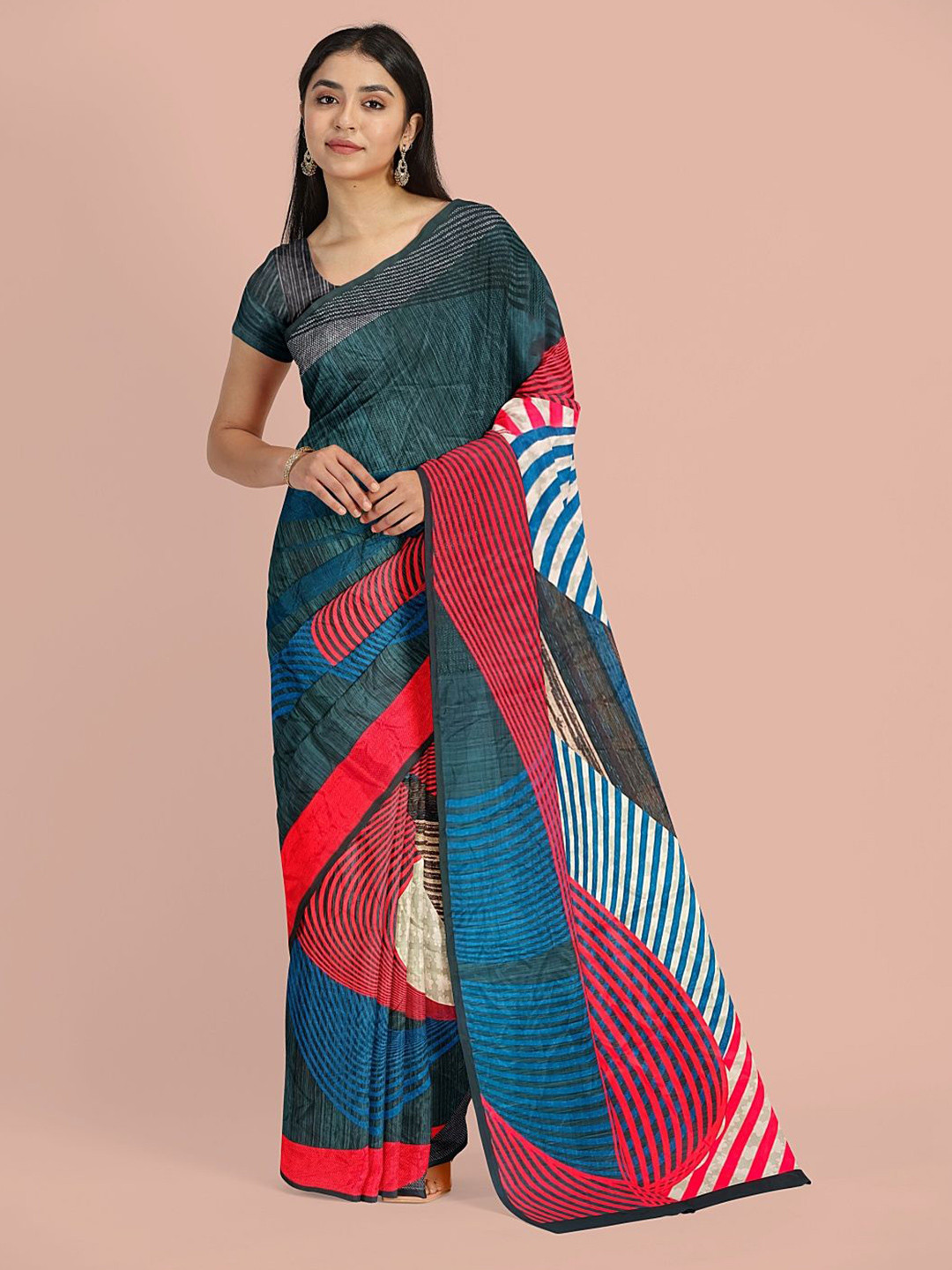 

Avyay Creation Women Printed Fancy Saree With Printed Blouse Piece, Green