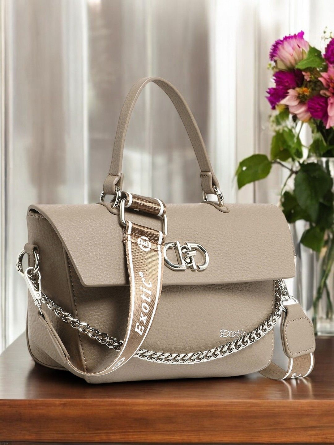 

Exotic Women Textured Crossbody Leather Sling Bag, Khaki
