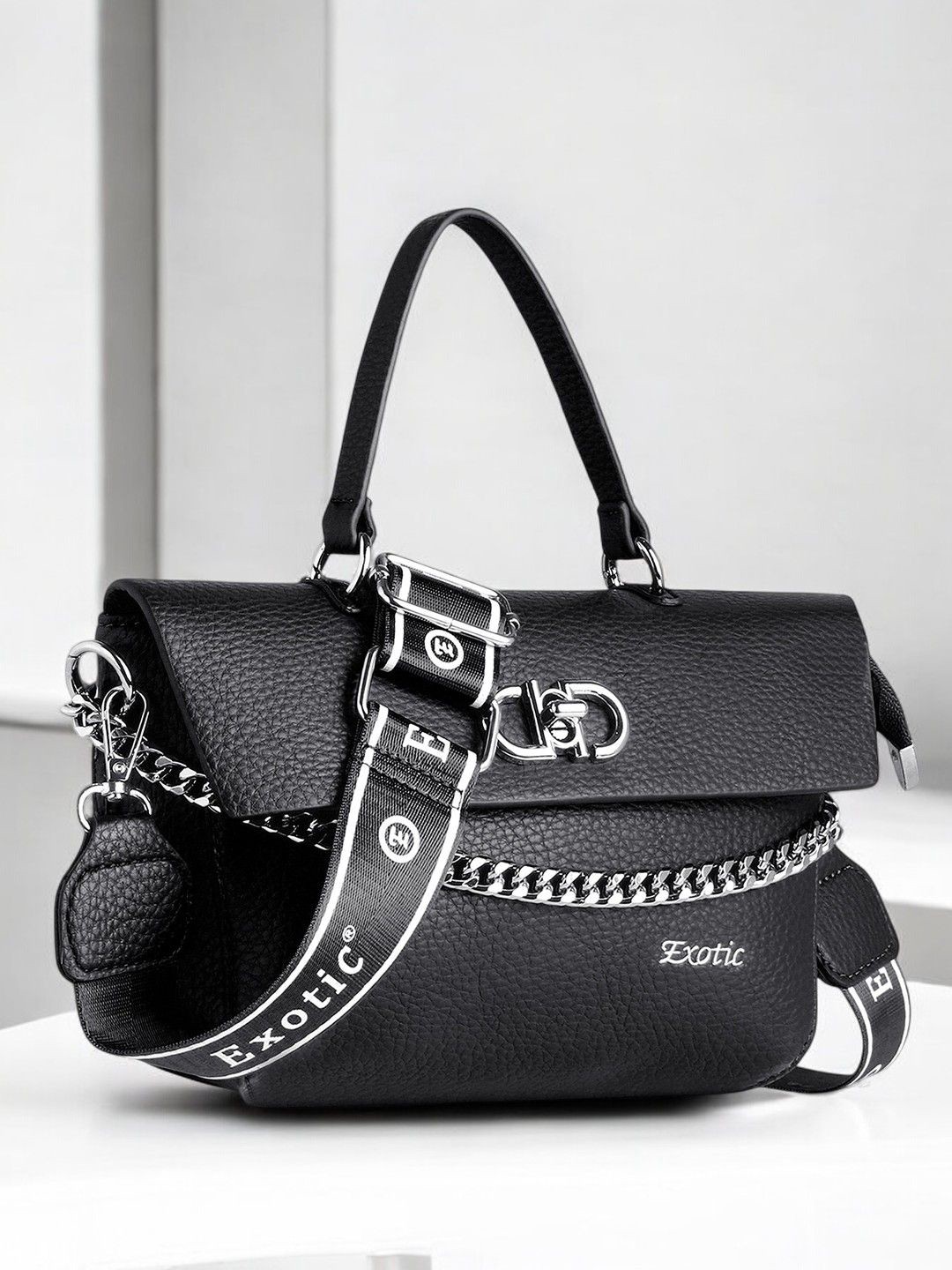 

Exotic Women Textured Crossbody Leather Sling Bag, Black