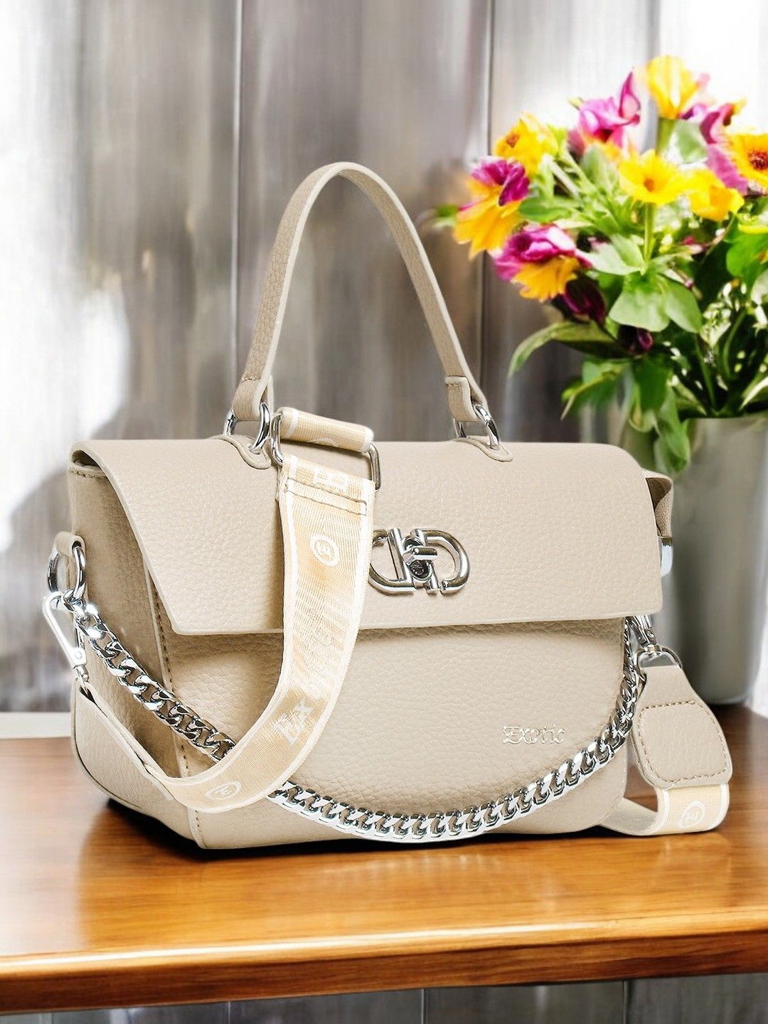 

Exotic Women Textured Crossbody Leather Sling Bag, Khaki