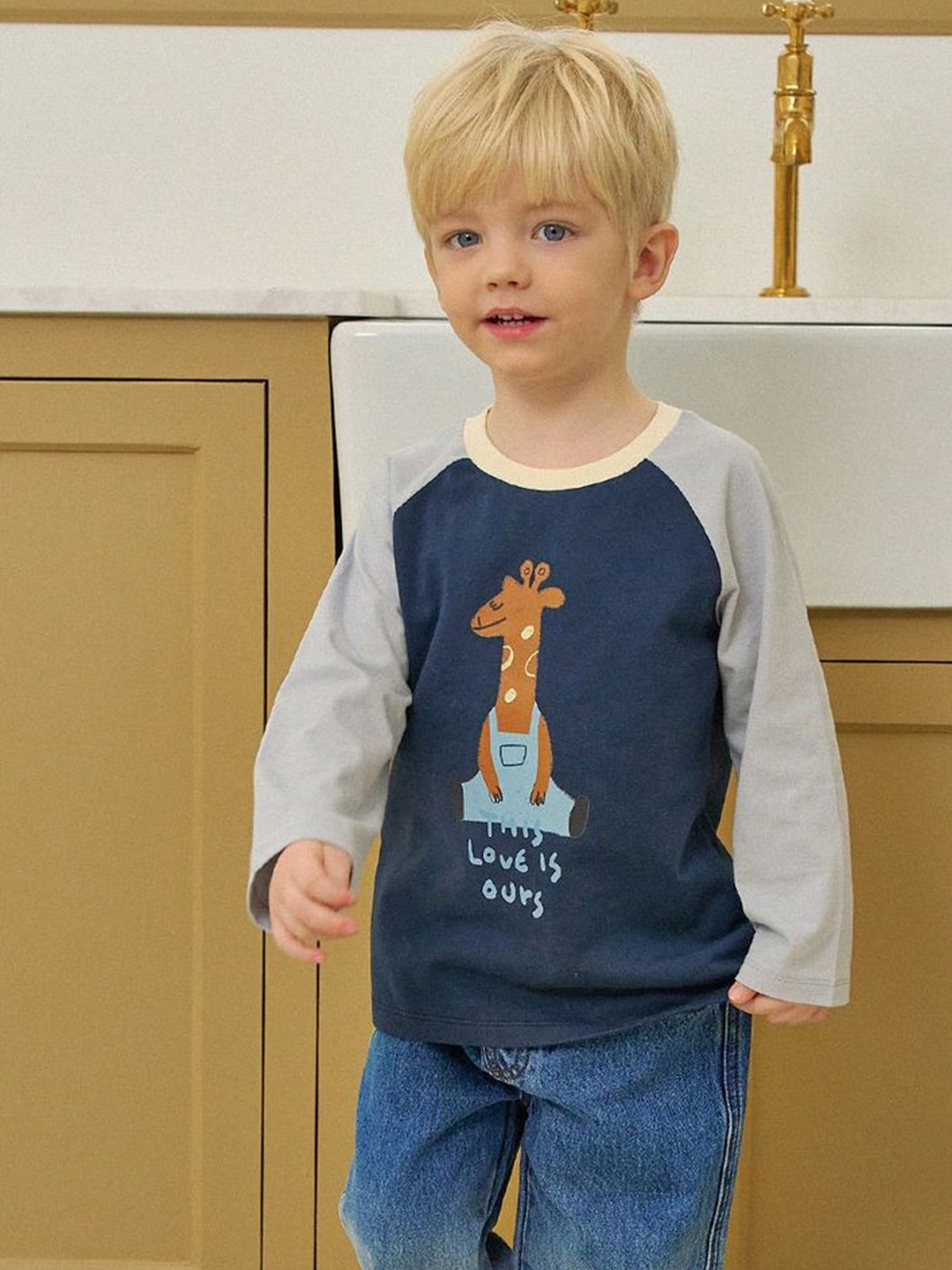 

LULU & SKY Boys Graphic Printed Round Neck Cotton T-shirt, Navy blue