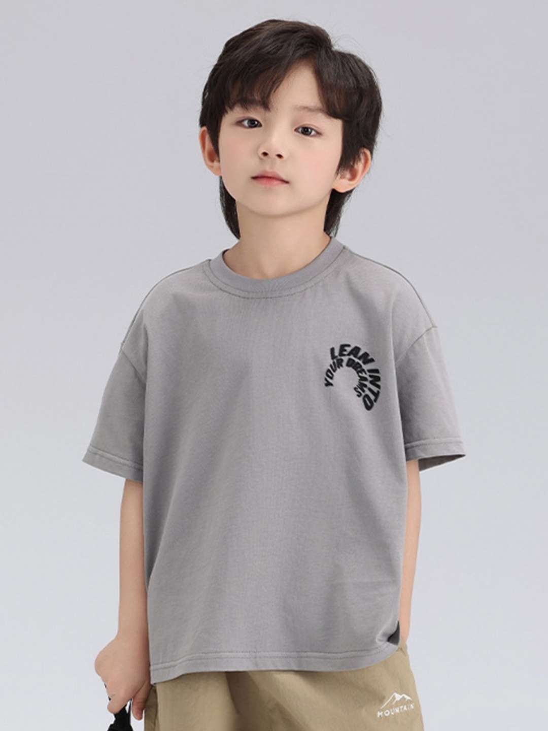 

LULU & SKY Boys Typography Printed Round Neck Cotton T-shirt, Grey