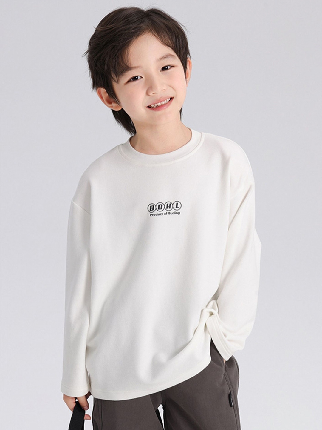 

LULU & SKY Boys Typography Printed Round Neck Cotton T-shirt, Off white