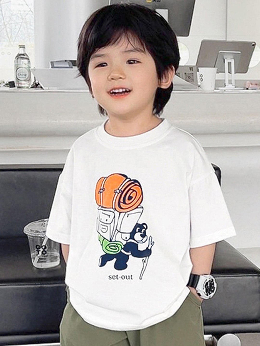 

LULU & SKY Boys Graphic Printed Round Neck Cotton Oversized T-shirt, White