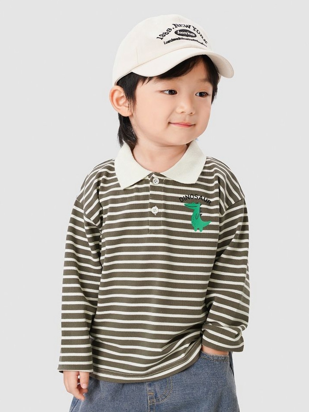 

LULU & SKY Boys Striped Polo Collar Cotton Relaxed Fit T-shirt, Brown