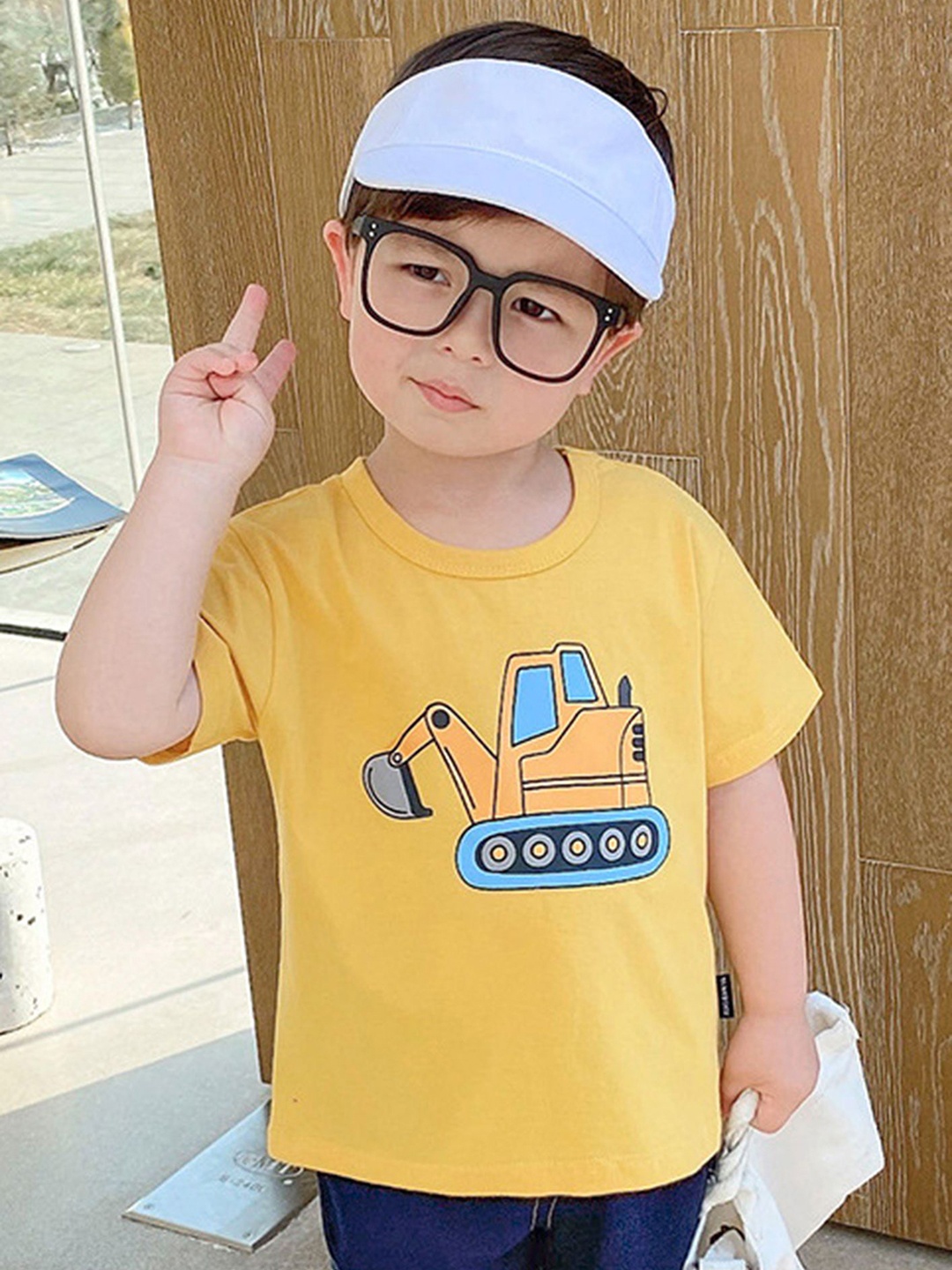 

LULU & SKY Boys Graphic Printed Round Neck Cotton T-shirt, Yellow