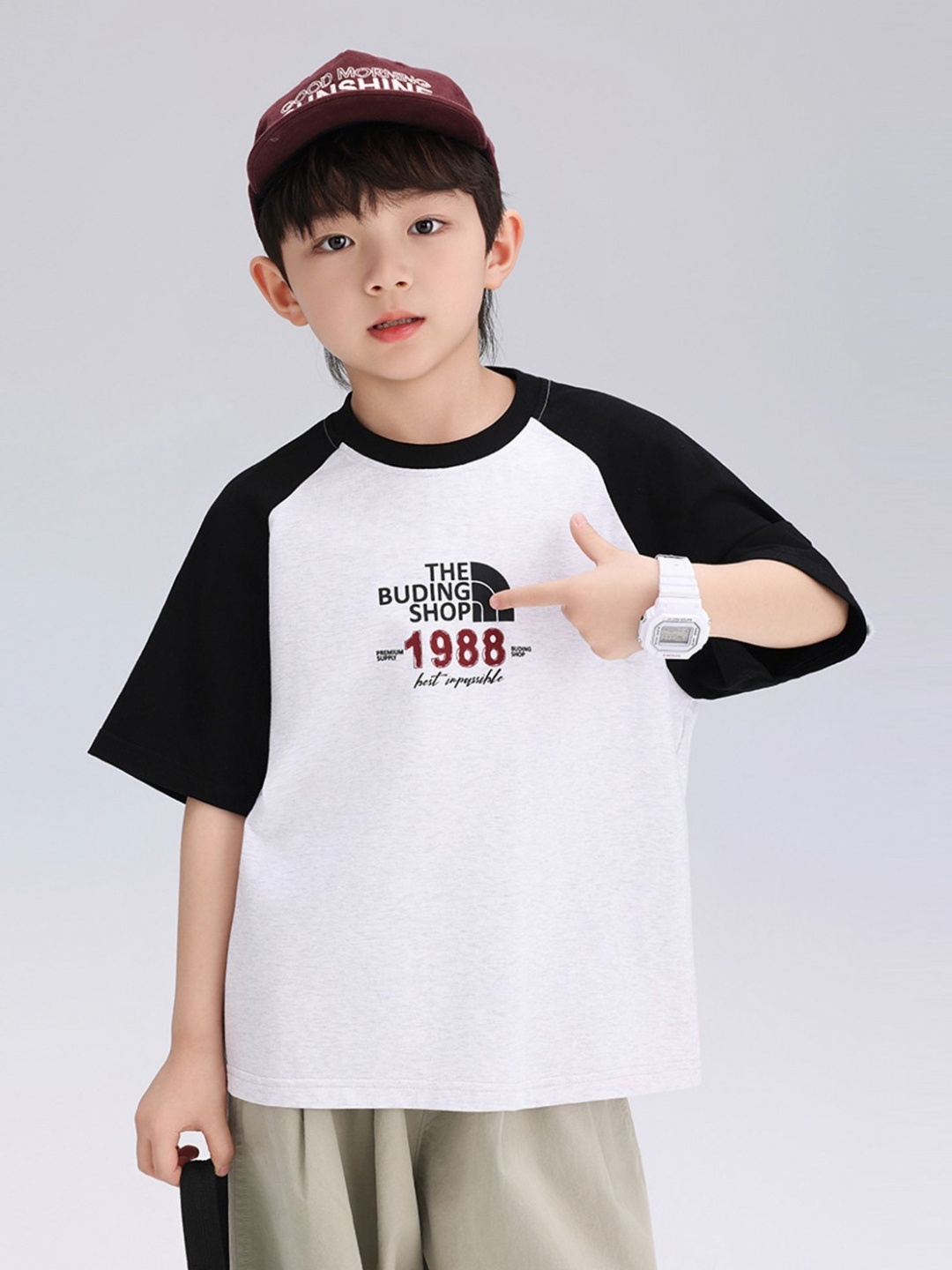 LULU & SKY Boys Typography Printed Round Neck Cotton T-shirt, White