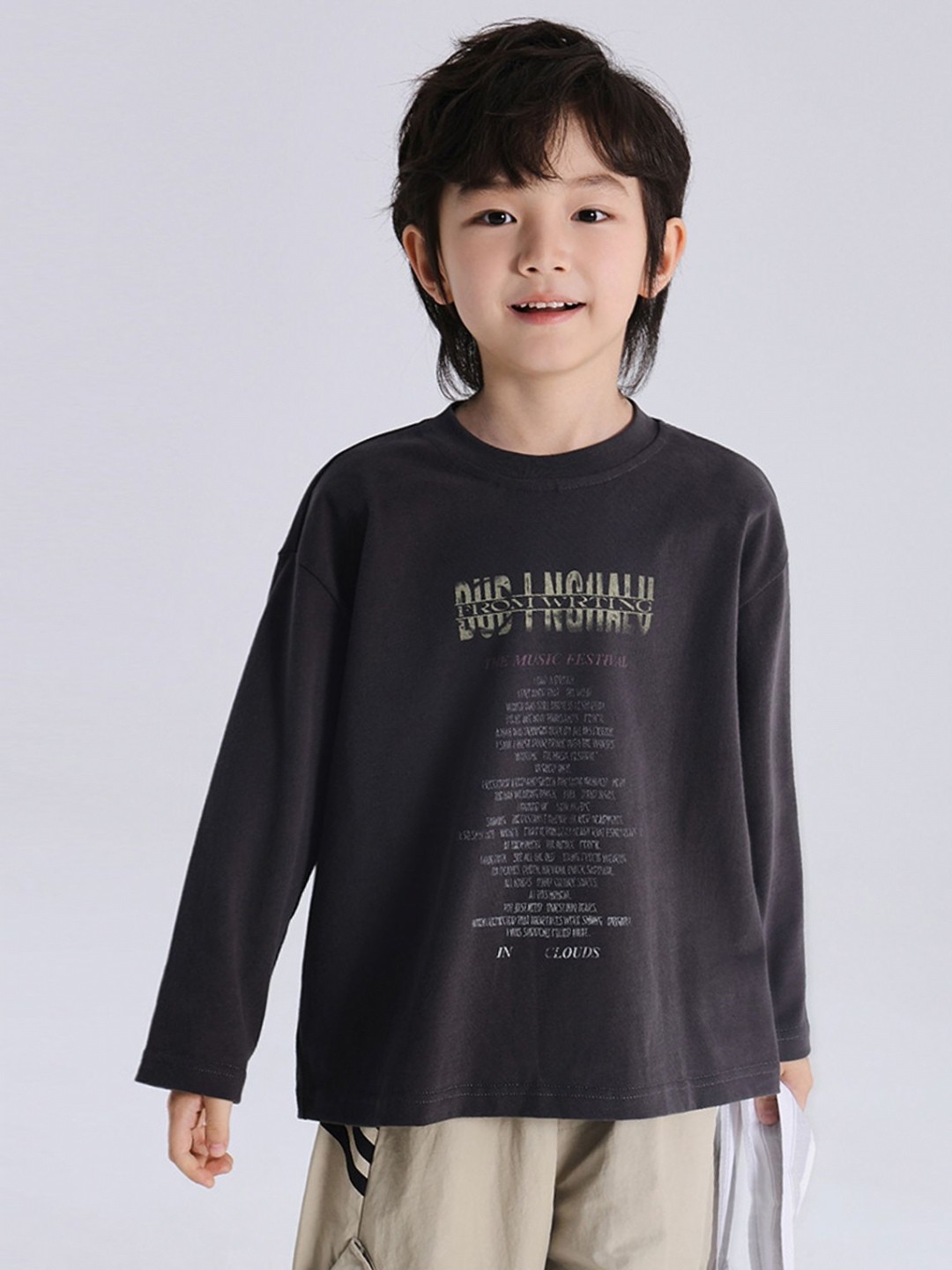 

LULU & SKY Boys Typography Printed Round Neck Cotton Relaxed Fit T-shirt, Charcoal