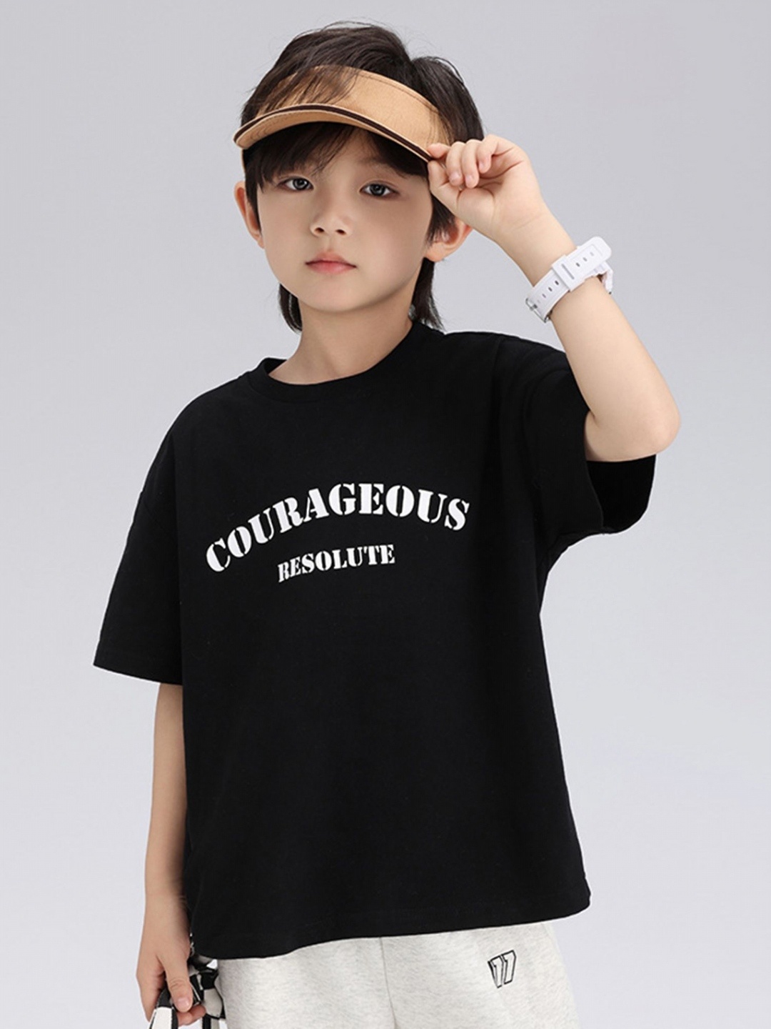 

LULU & SKY Boys Typography Printed Round Neck Cotton T-shirt, Black