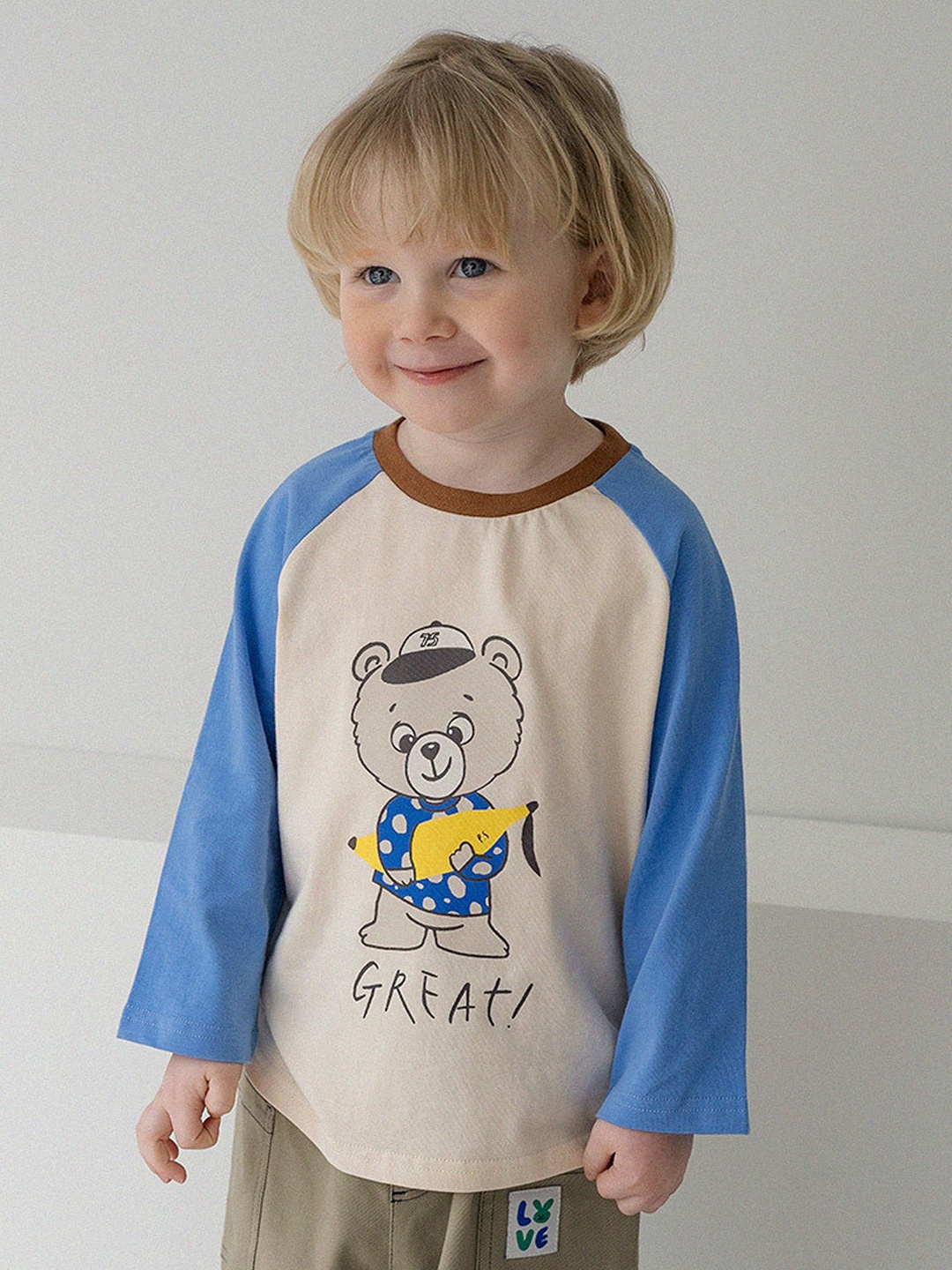 

LULU & SKY Boys Graphic Printed Round Neck Cotton T-shirt, Beige