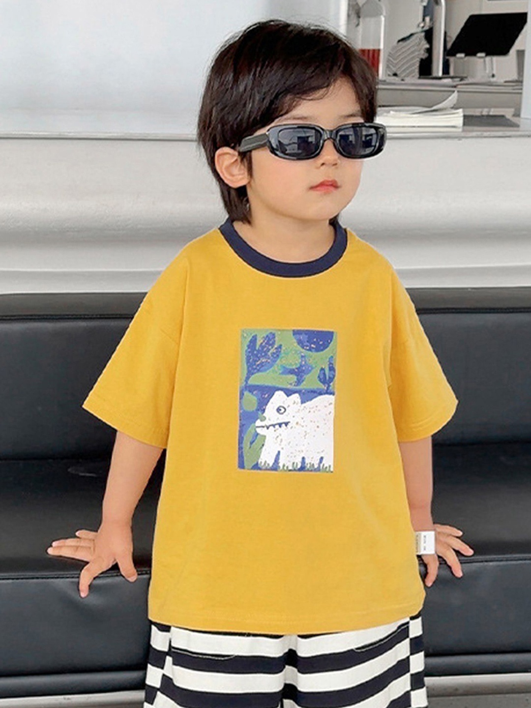 

LULU & SKY Boys Graphic Printed Round Neck Cotton Oversized T-shirt, Yellow