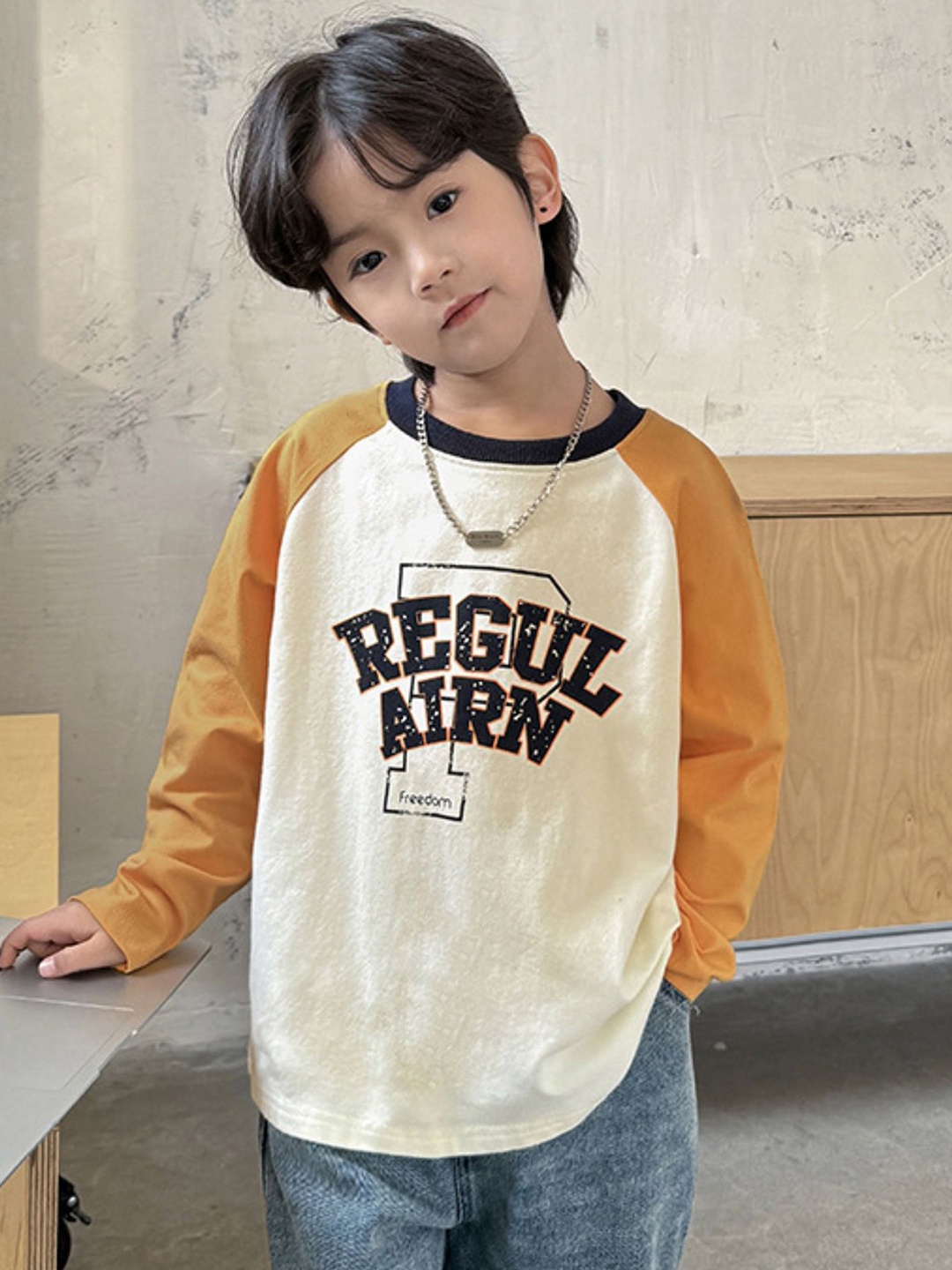 

LULU & SKY Boys Typography Printed Round Neck Cotton Oversized T-shirt, Beige