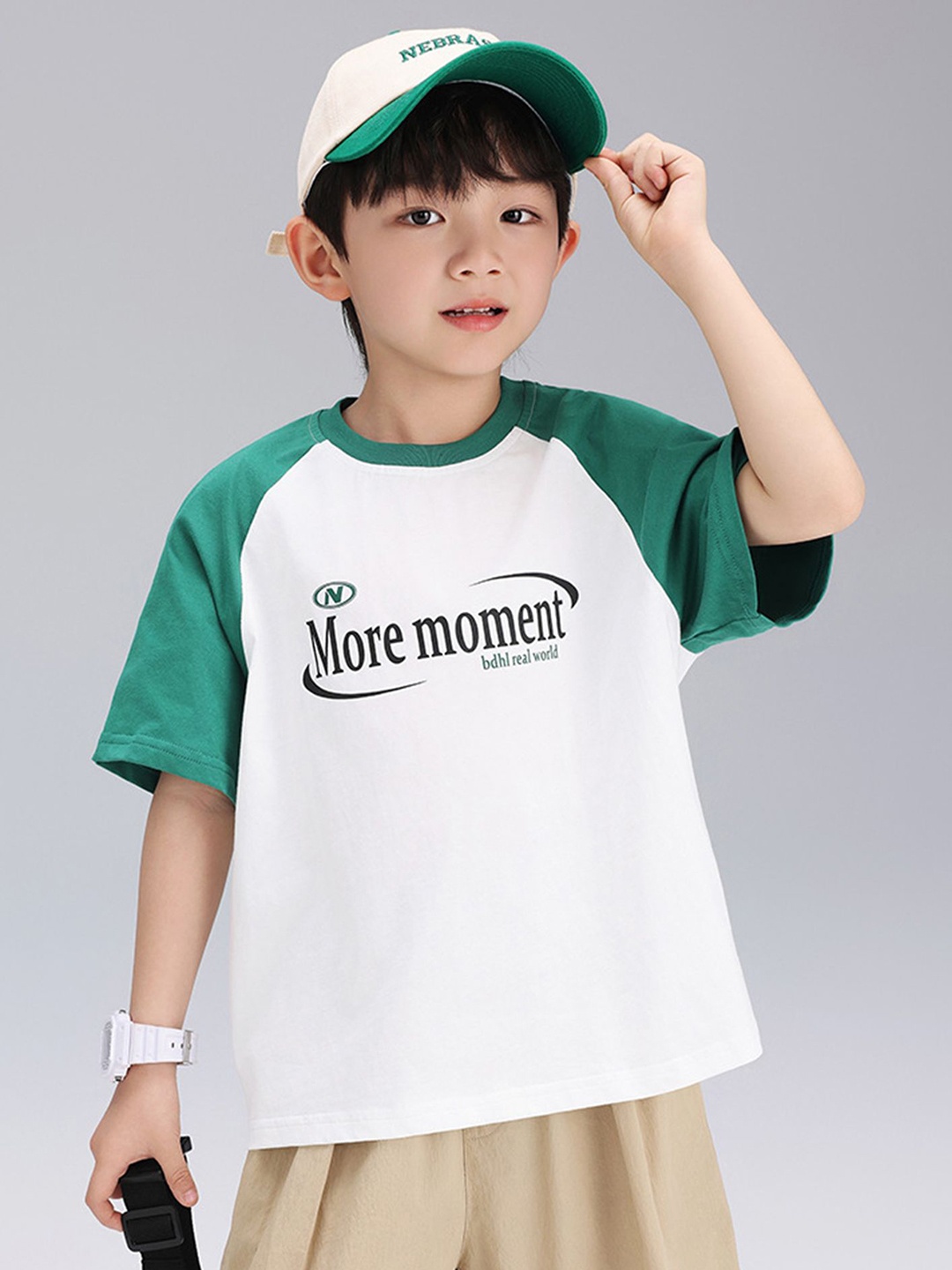 

LULU & SKY Boys Typography Printed Round Neck Cotton Oversized T-shirt, White