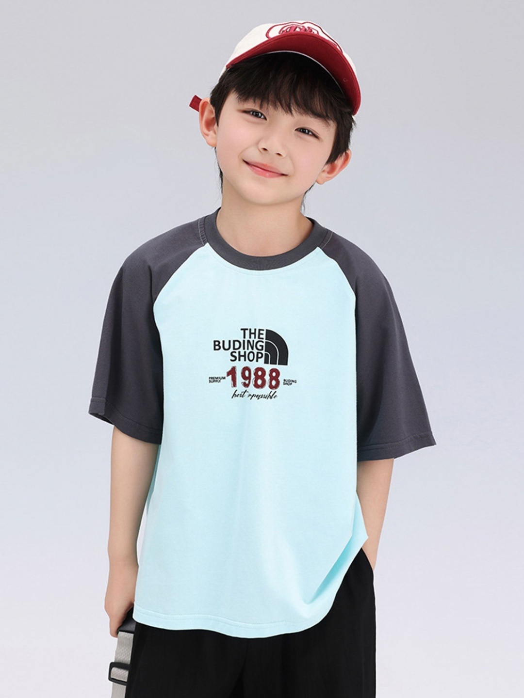 LULU & SKY Boys Typography Printed Round Neck Cotton T-shirt, Blue