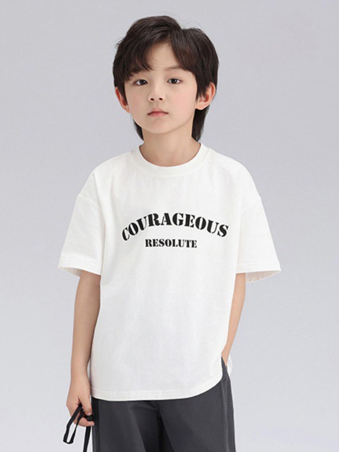 

LULU & SKY Boys Typography Printed Round Neck Cotton T-shirt, Off white
