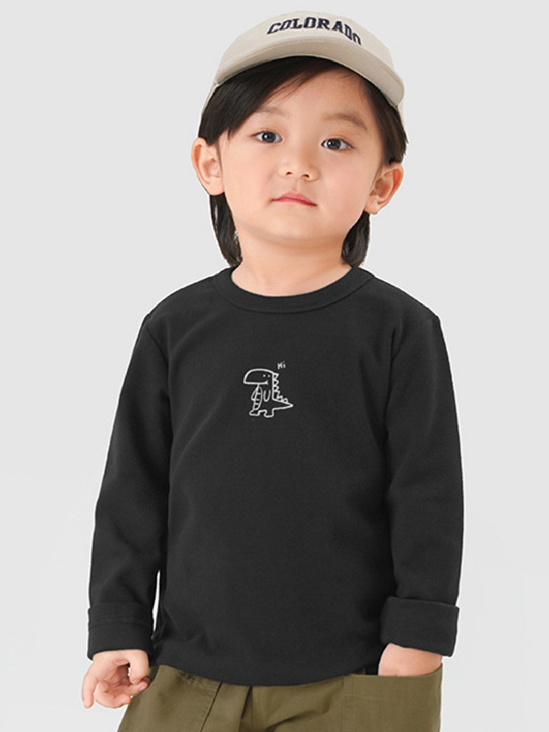 

LULU & SKY Boys Graphic Printed Round Neck Cotton T-shirt, Black