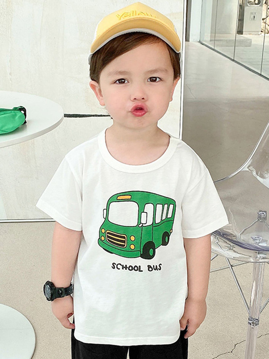 

LULU & SKY Boys Graphic Printed Round Neck Cotton T-shirt, White