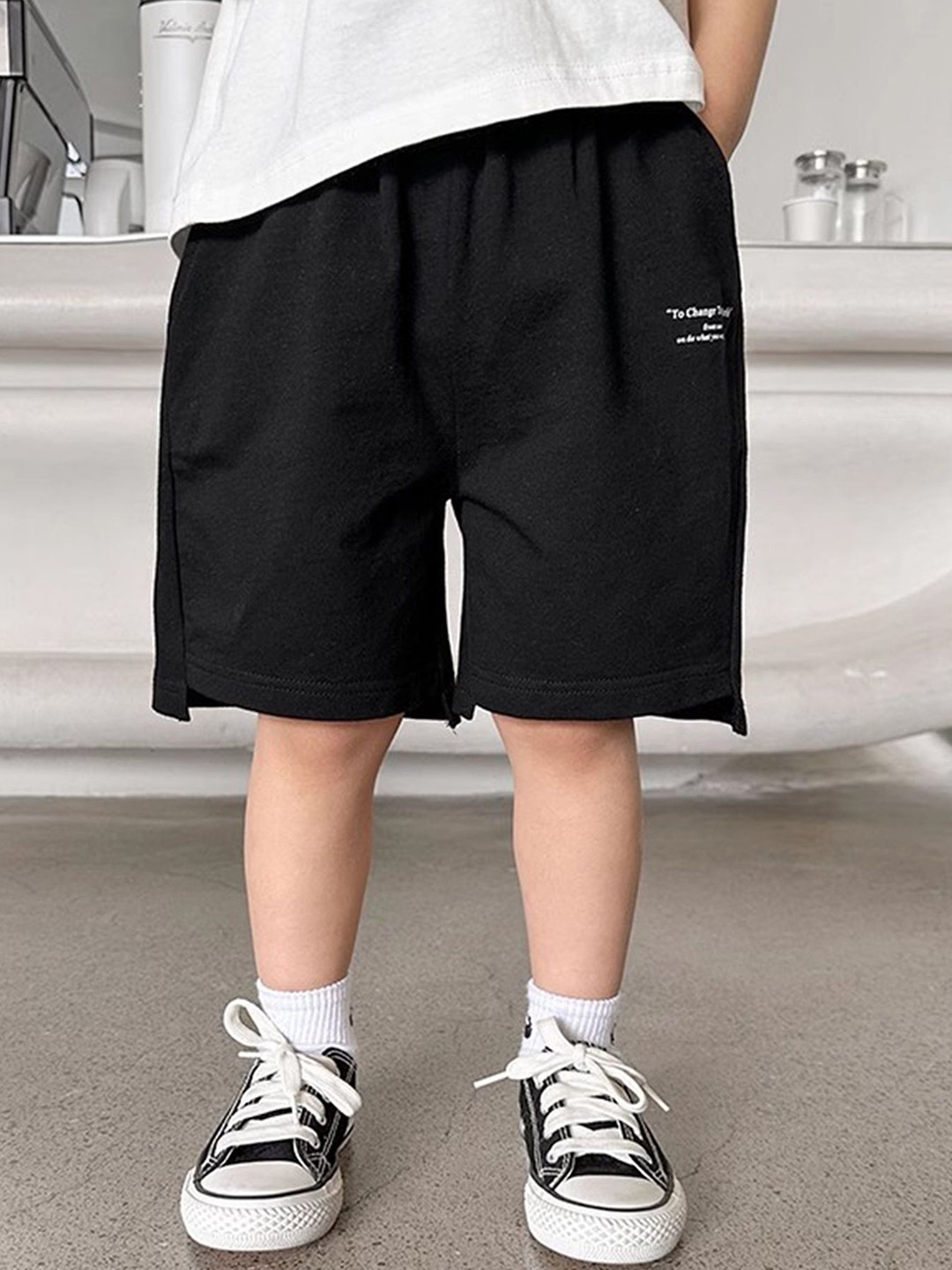 

LULU & SKY Boys Typography High-Rise Cotton Regular Shorts, Black