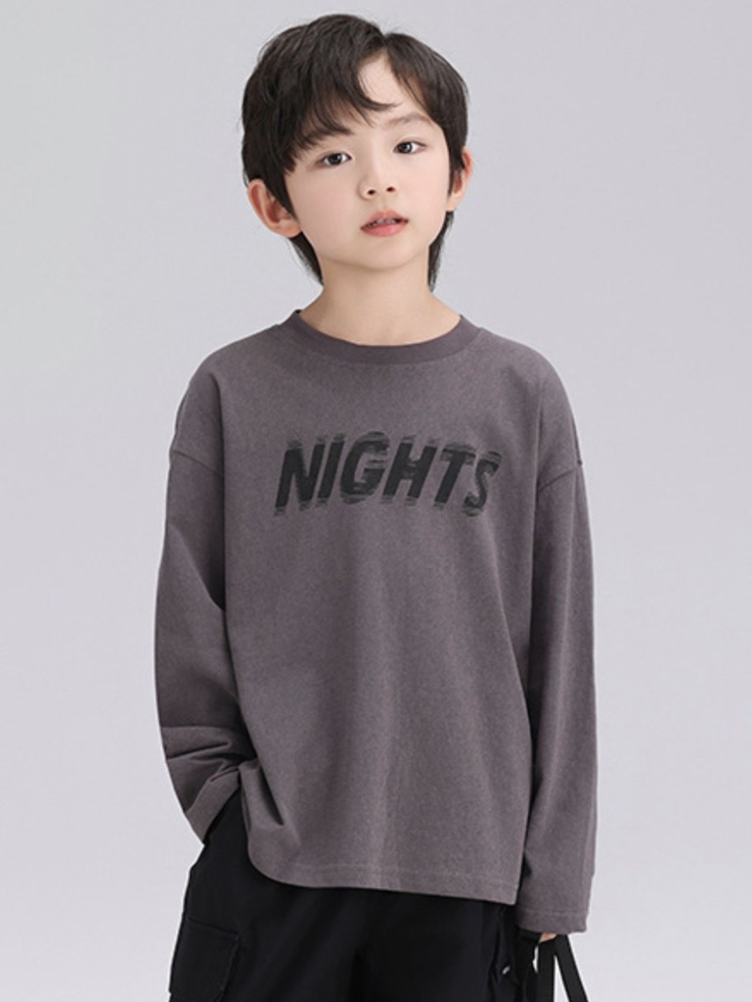 

LULU & SKY Boys Typography Printed Round Neck Cotton Relaxed Fit T-shirt, Grey