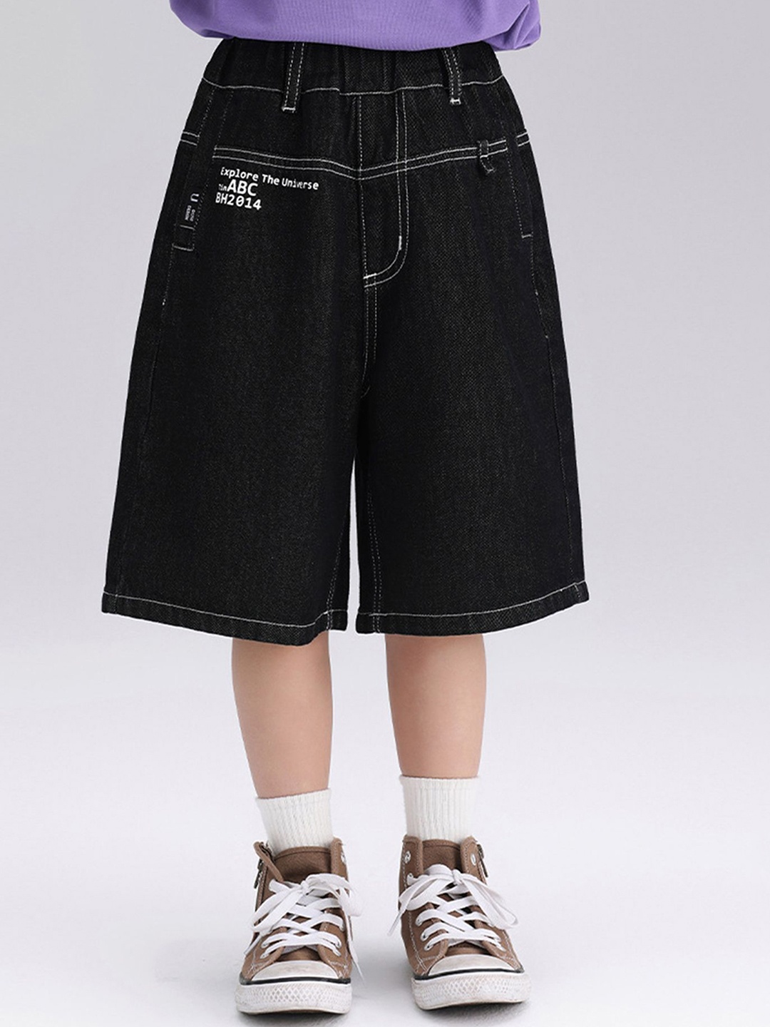 

LULU & SKY Boys Loose Fit High-Rise Denim Shorts, Black