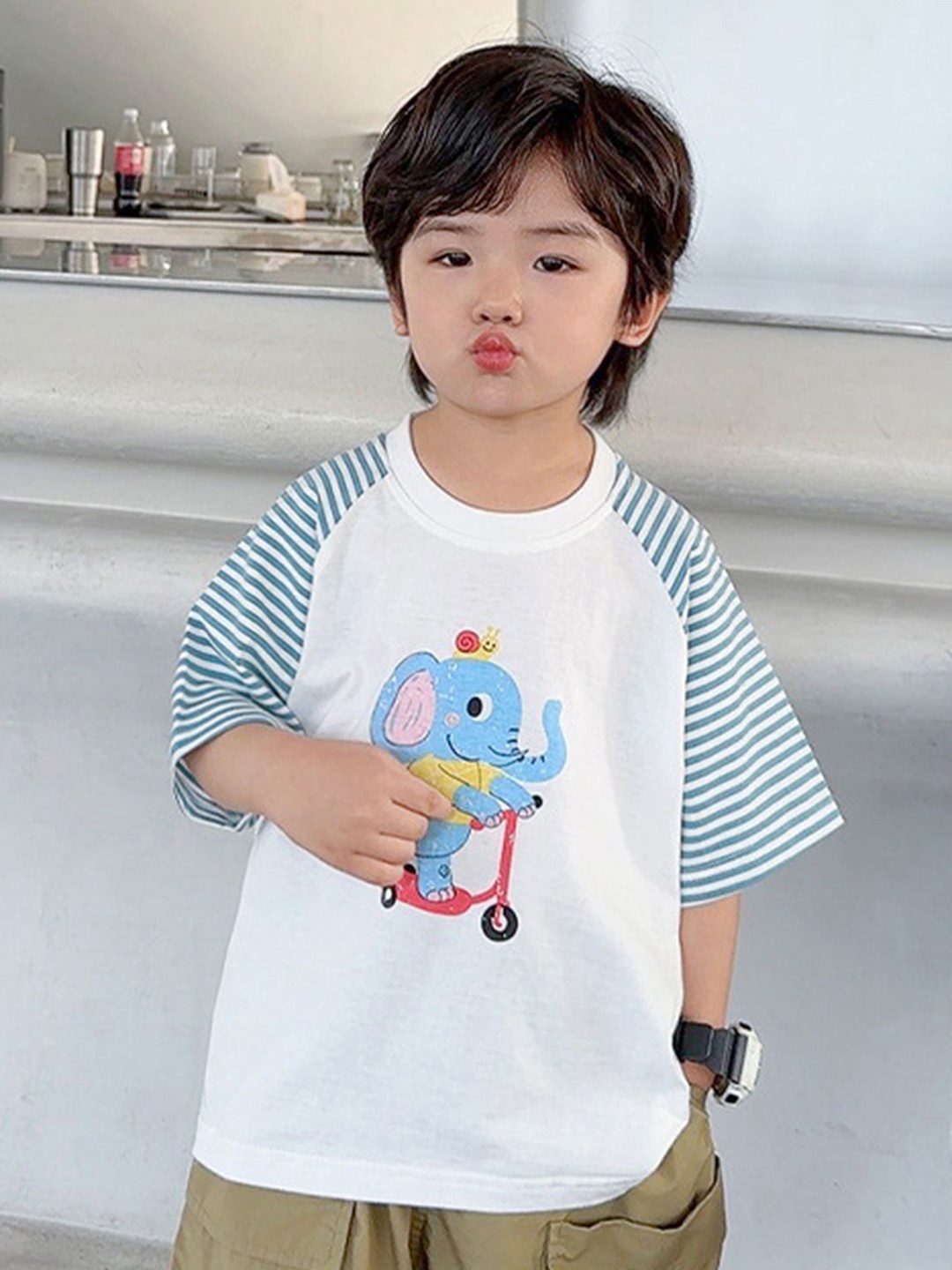 

LULU & SKY Boys Graphic Printed Round Neck Cotton Oversized T-shirt, White